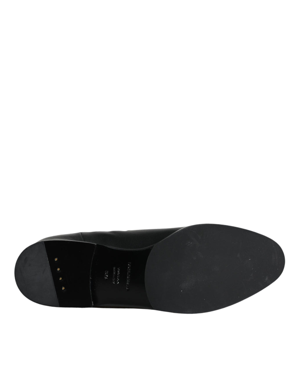 Bottes mi-mollet en cuir noir Dolce & Gabbana avec logo, style élégant et moderne, vue de face montrant les détails du cuir.