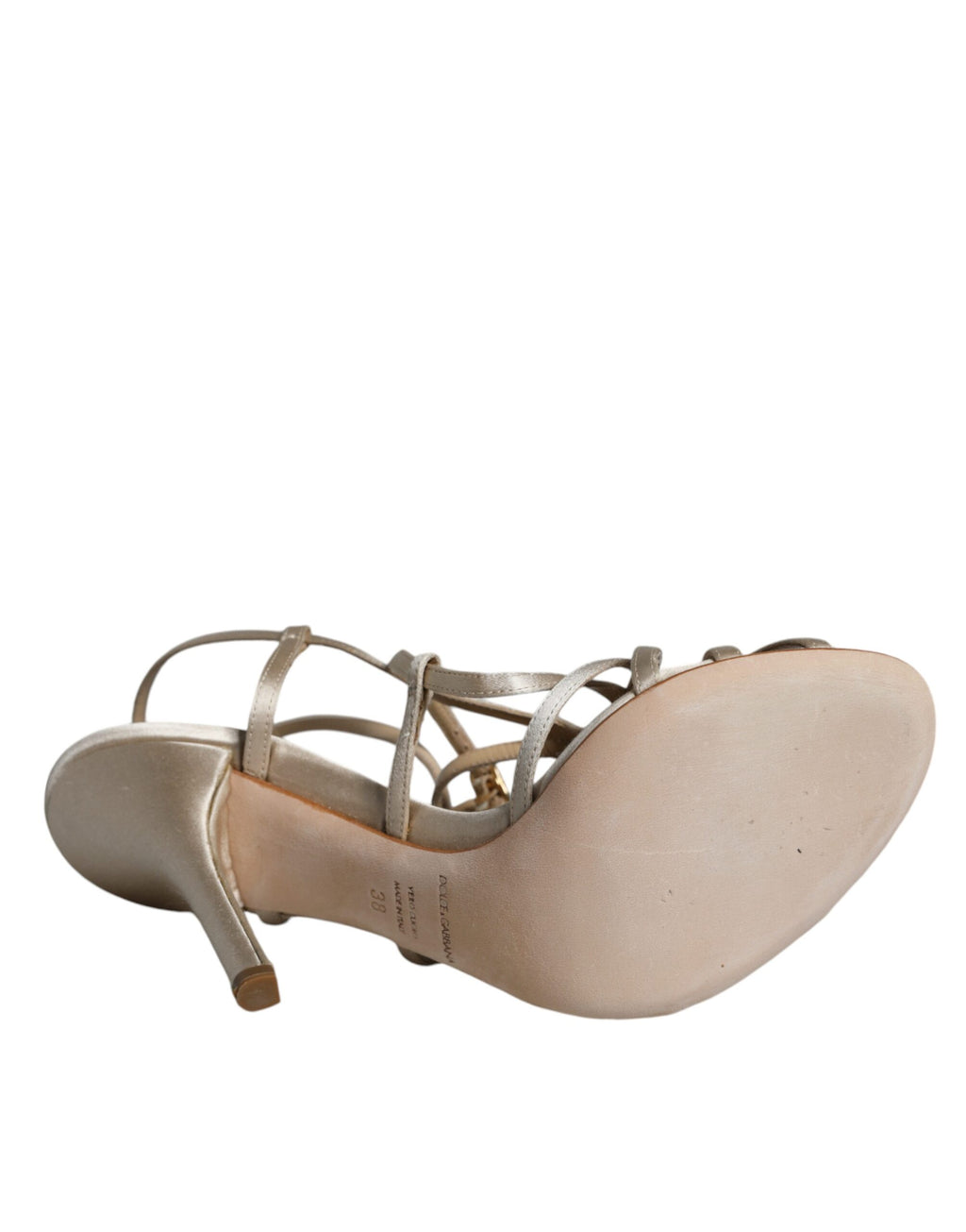 Sandales en cuir beige Dolce & Gabbana avec talons aiguilles, chaussures élégantes et sophistiquées.