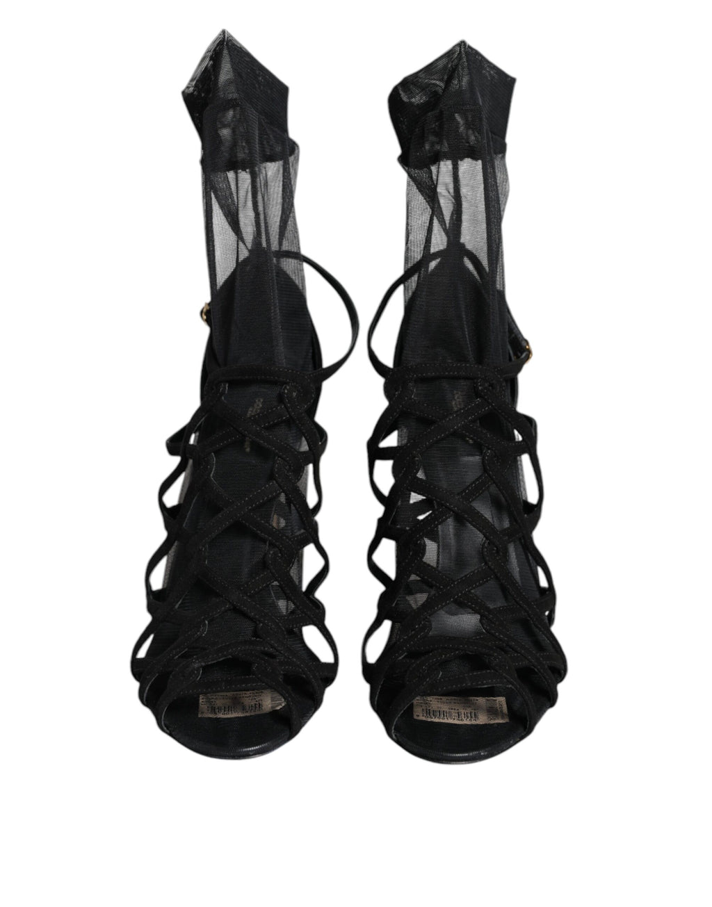 Sandales à talons noires en tulle extensible de Dolce & Gabbana, élégantes et sophistiquées pour femme.