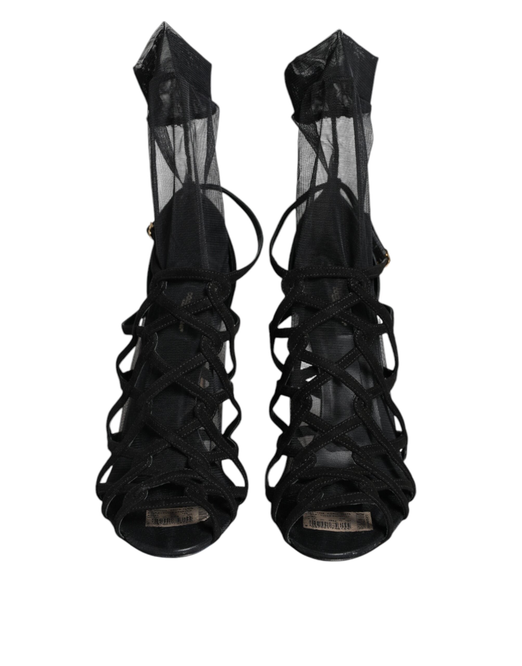 Sandales à talons noires en tulle extensible de Dolce & Gabbana, élégantes et sophistiquées pour femme.