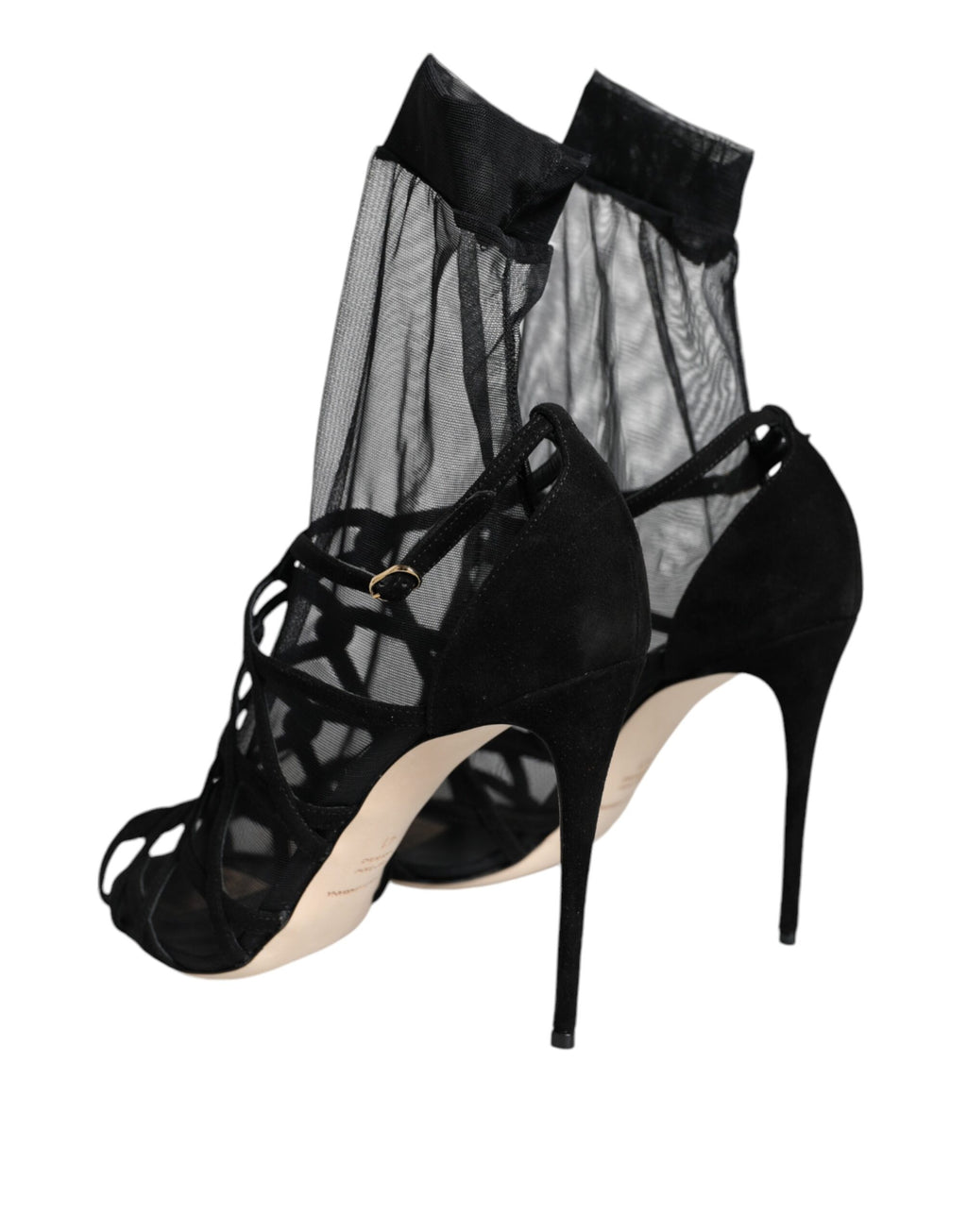 Sandales à talons en tulle noir de Dolce & Gabbana, chaussures élégantes avec talons stretch et design sophistiqué.