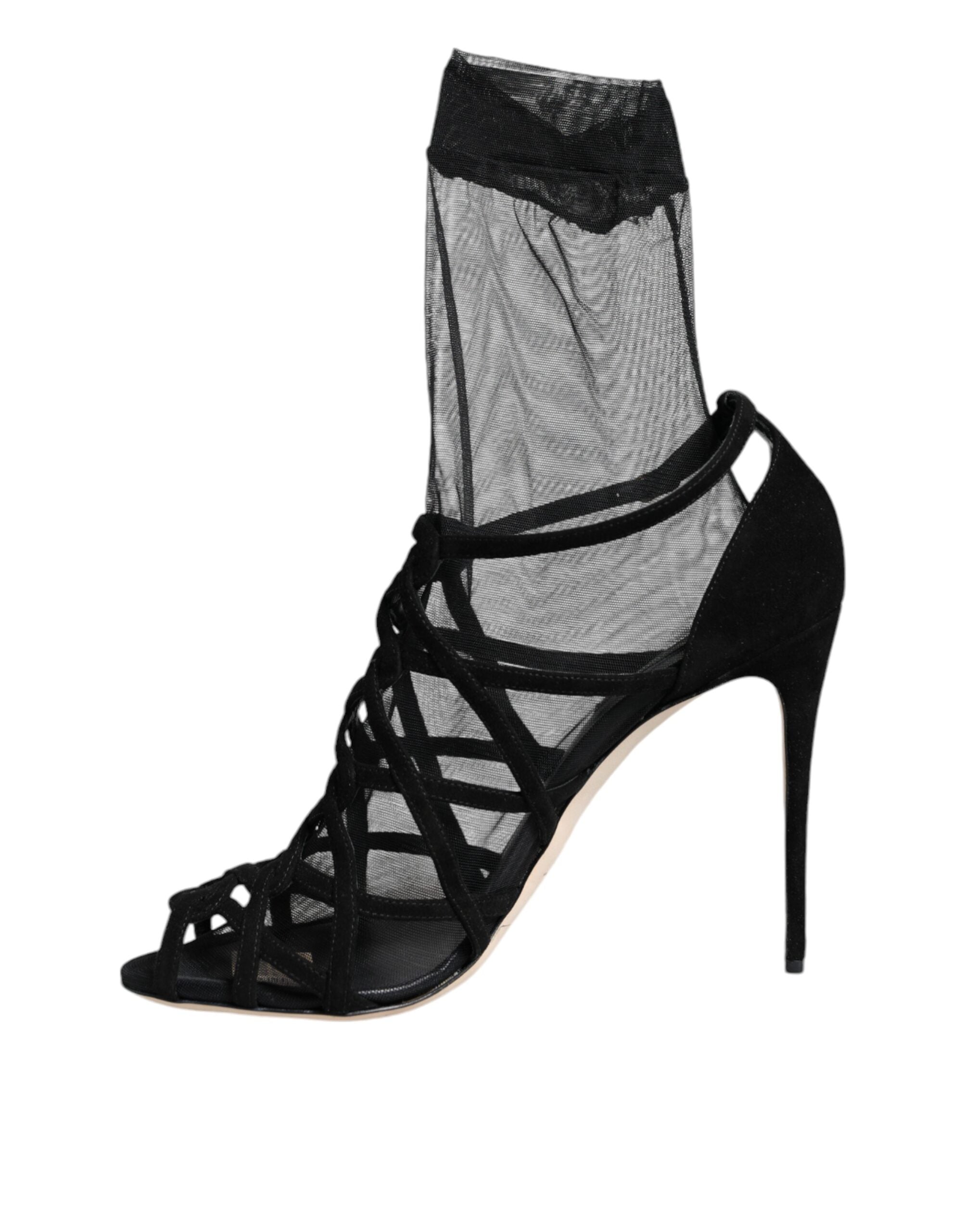 Sandales à talons noirs en tulle extensible de Dolce & Gabbana, chaussures élégantes et sophistiquées pour femmes