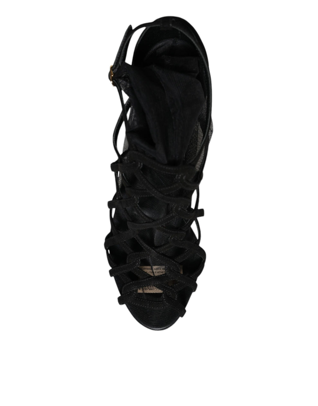 Sandales à talons noirs en tulle extensible Dolce & Gabbana, élégantes et sophistiquées, vues en gros plan.