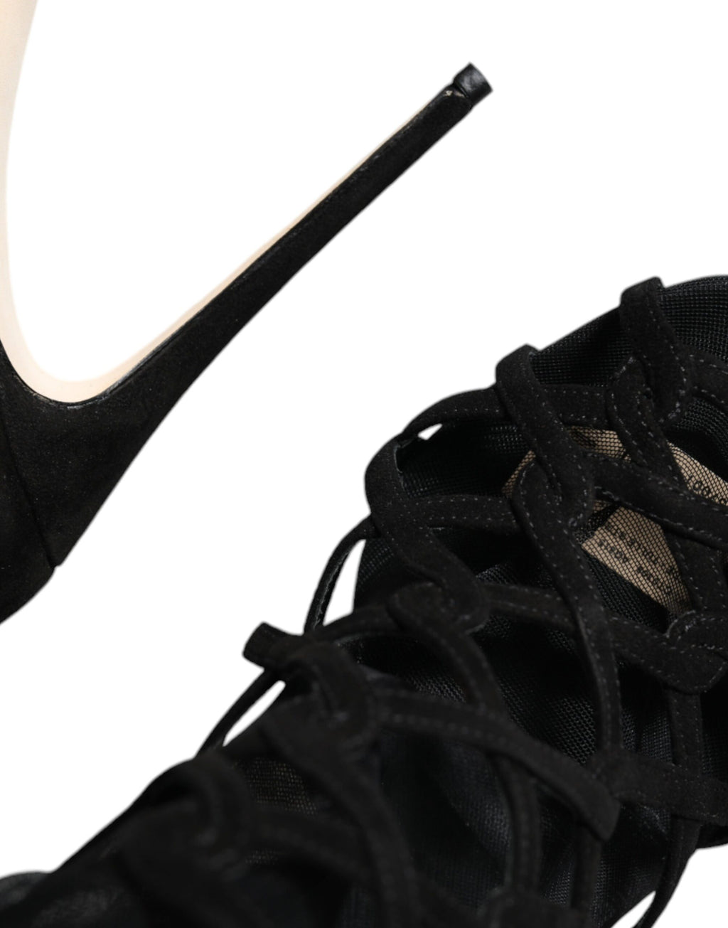 Sandales à talons en tulle noir de Dolce & Gabbana, chaussures à talons élégantes et extensibles pour femmes.