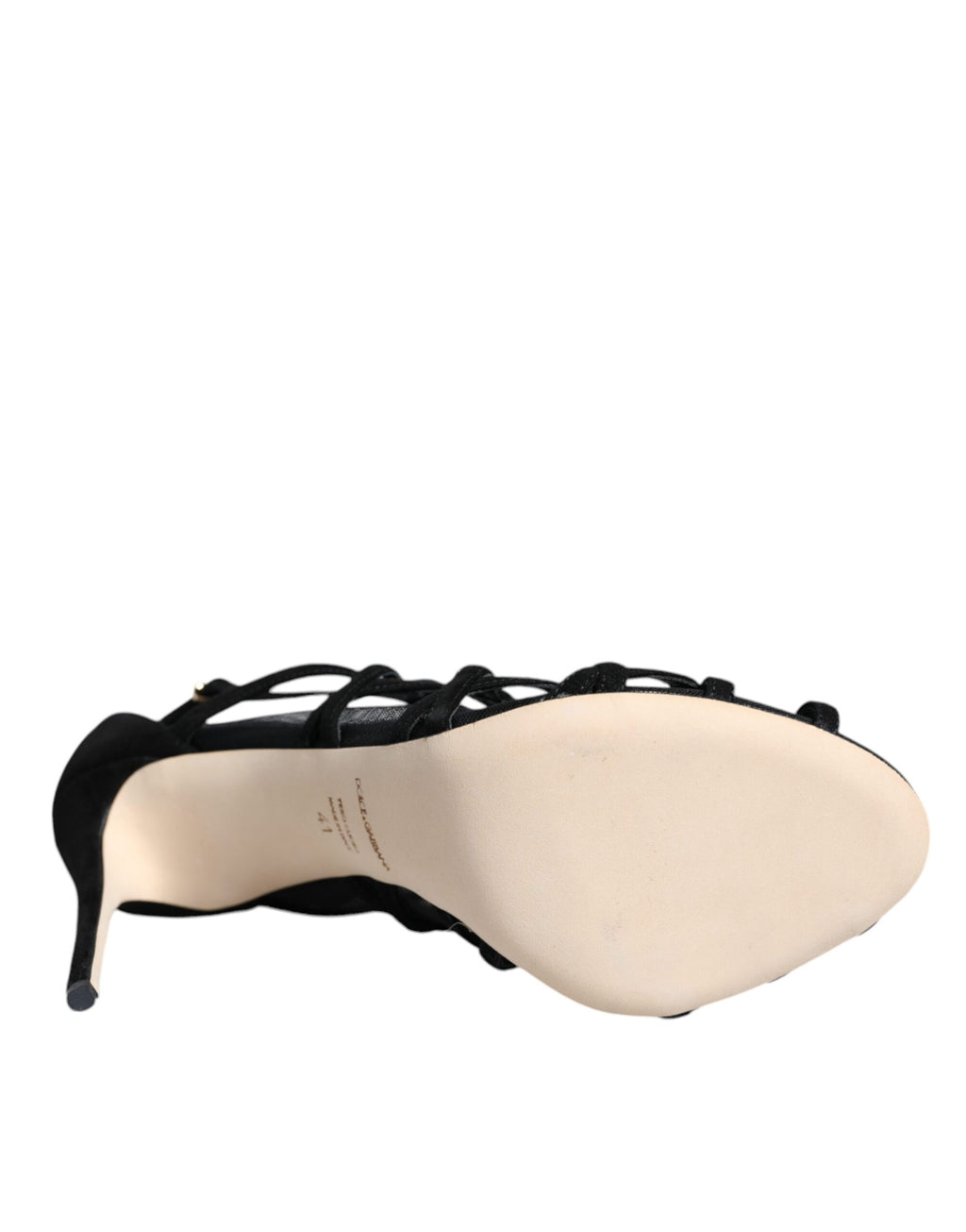 Chaussures à talons noires en tulle extensible de Dolce & Gabbana, sandales élégantes avec design sophistiqué.