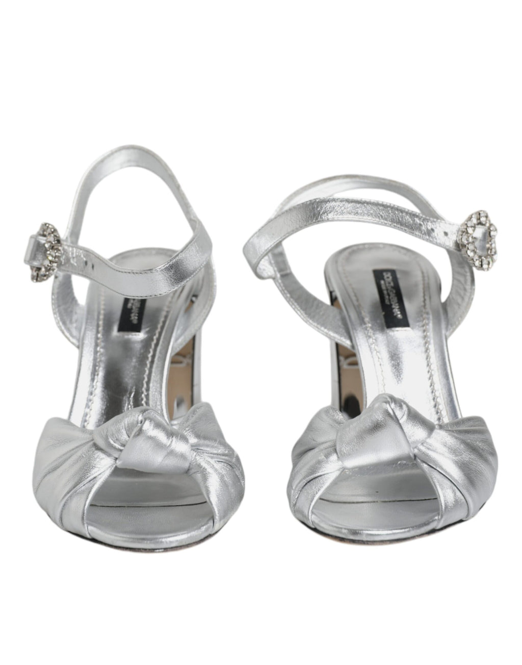 Chaussures à talons D&G KEIRA en miroir argenté, sandales élégantes avec brides et semelle souple, pour femmes.