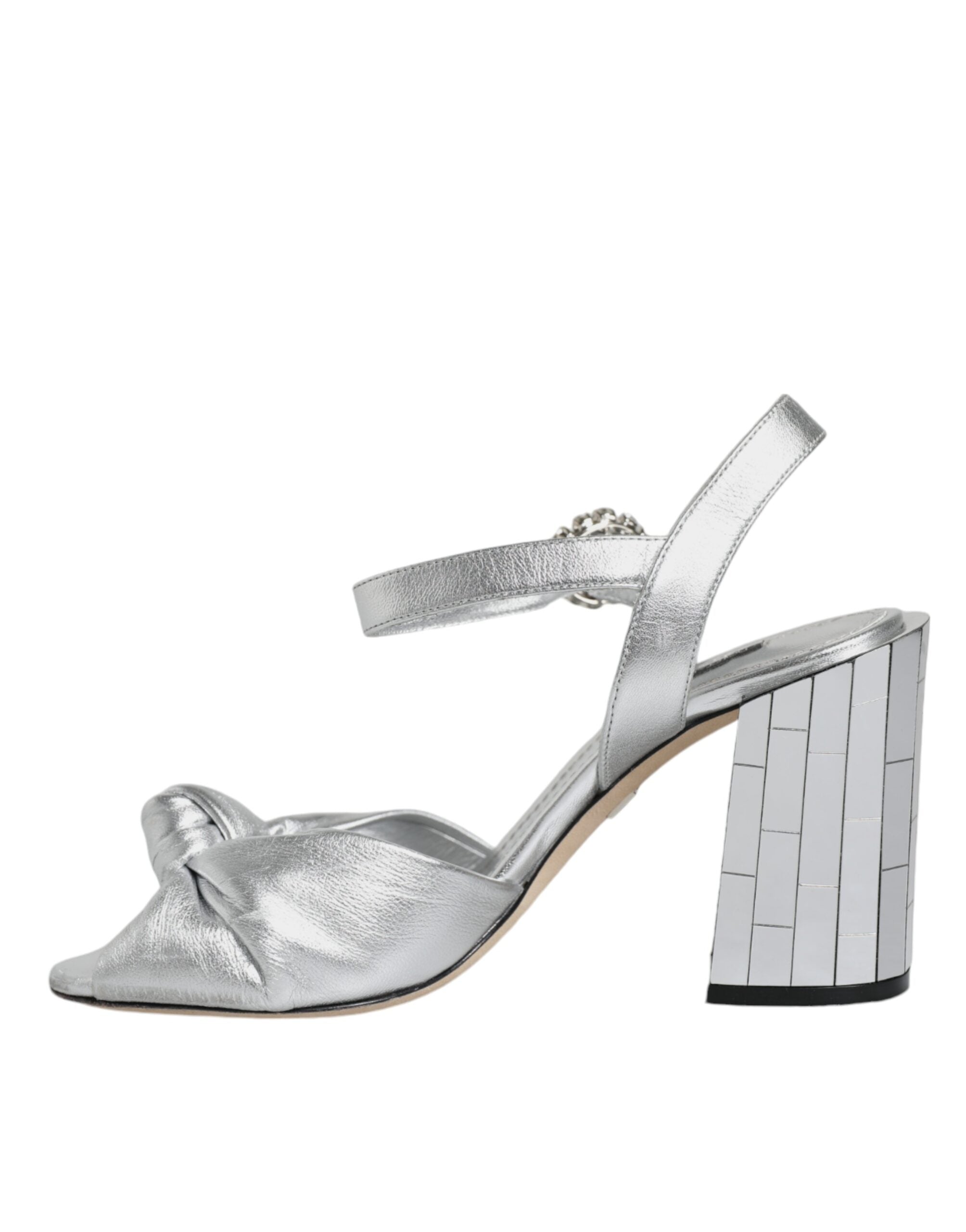 Sandales à talons en miroir argenté Dolce & Gabbana KEIRA, chaussures élégantes avec finition brillante et design sophistiqué.