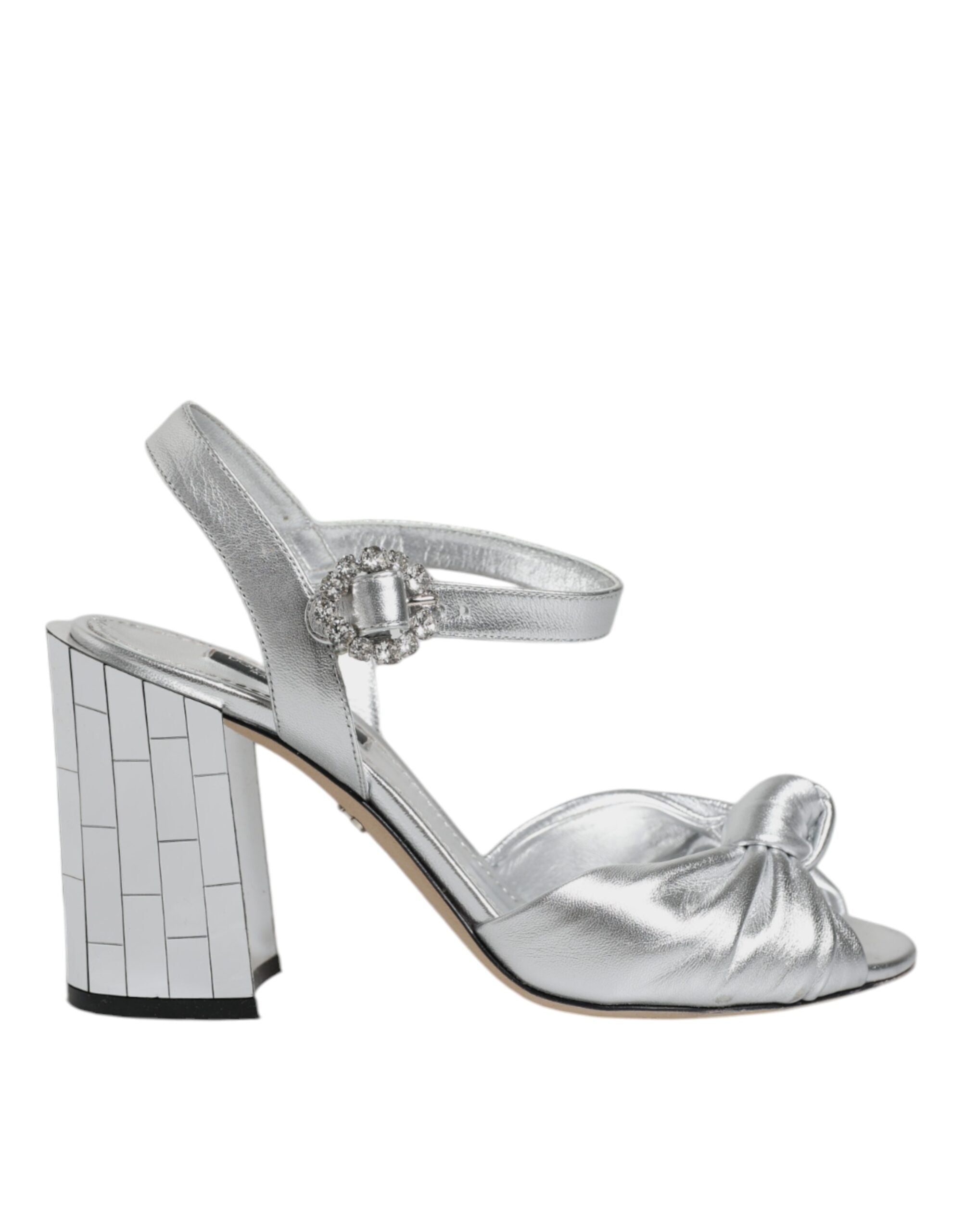 Sandales à talons en miroir argenté Dolce & Gabbana KEIRA, chaussures élégantes avec bride et design brillant.