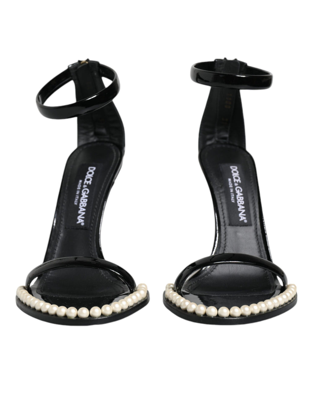 Sandales à talons noires Dolce & Gabbana Keira en cuir avec perles synthétiques, élégantes et sophistiquées.