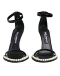 Sandales à talons noires Dolce & Gabbana Keira en cuir avec perles synthétiques, élégantes et sophistiquées.