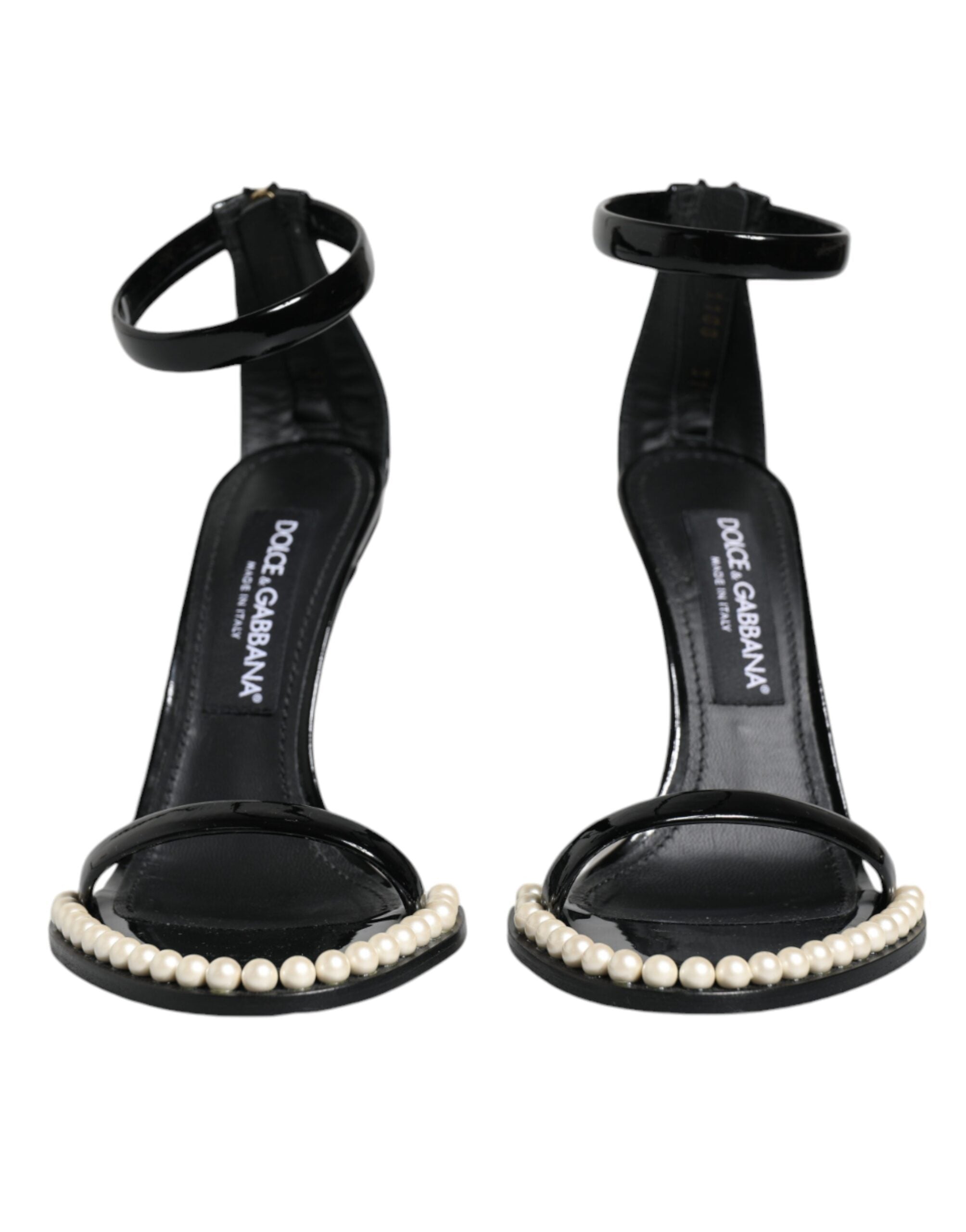 Sandales à talons noires Dolce & Gabbana Keira en cuir avec perles synthétiques, élégantes et sophistiquées.