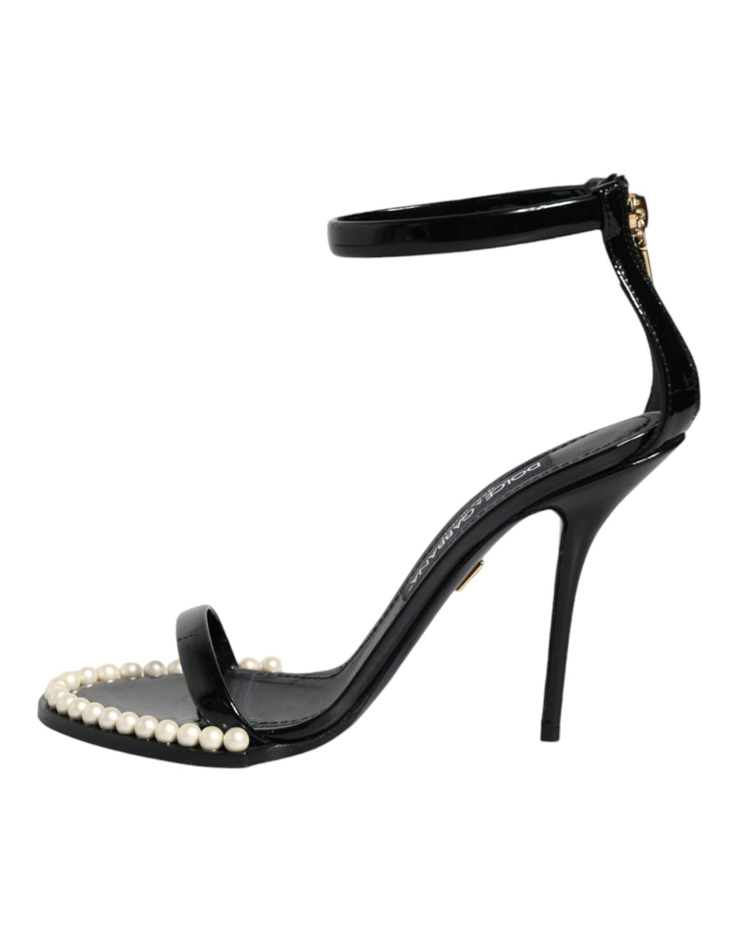 Sandales à talons noires Dolce & Gabbana Keira en cuir avec perles synthétiques, style élégant et sophistiqué.