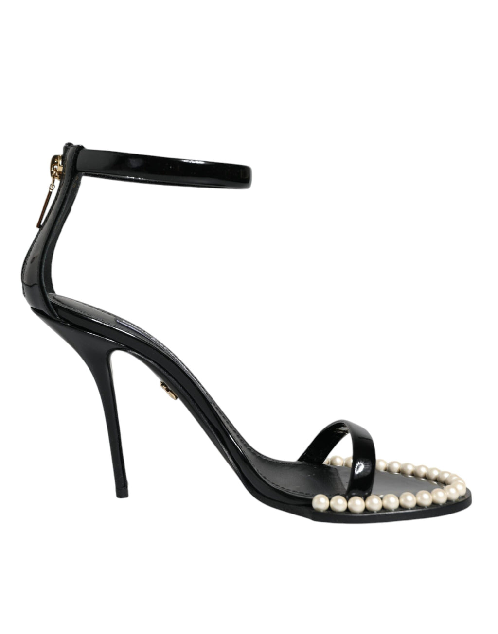 Sandales à talons Dolce & Gabbana Keira en cuir noir avec perles factices, chaussures élégantes et sophistiquées.