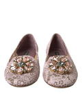 Chaussures ballerines en dentelle rose Dolce & Gabbana avec cristaux, chaussures élégantes en satin pour femme.