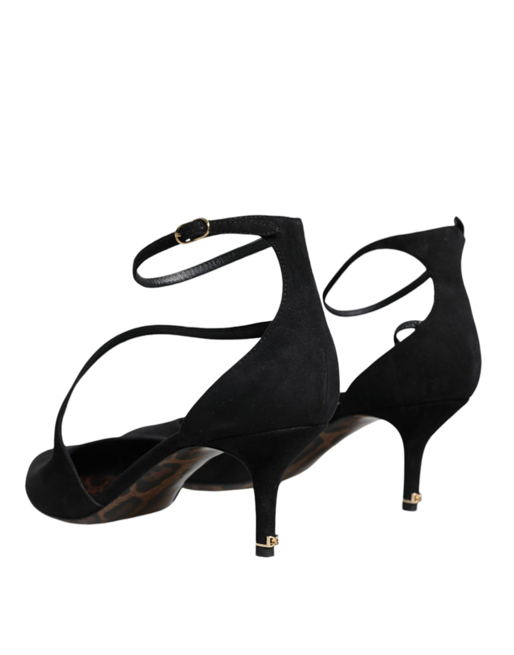 Escarpins noirs en daim à bride à la cheville de la marque Dolce & Gabbana, vue de côté.
