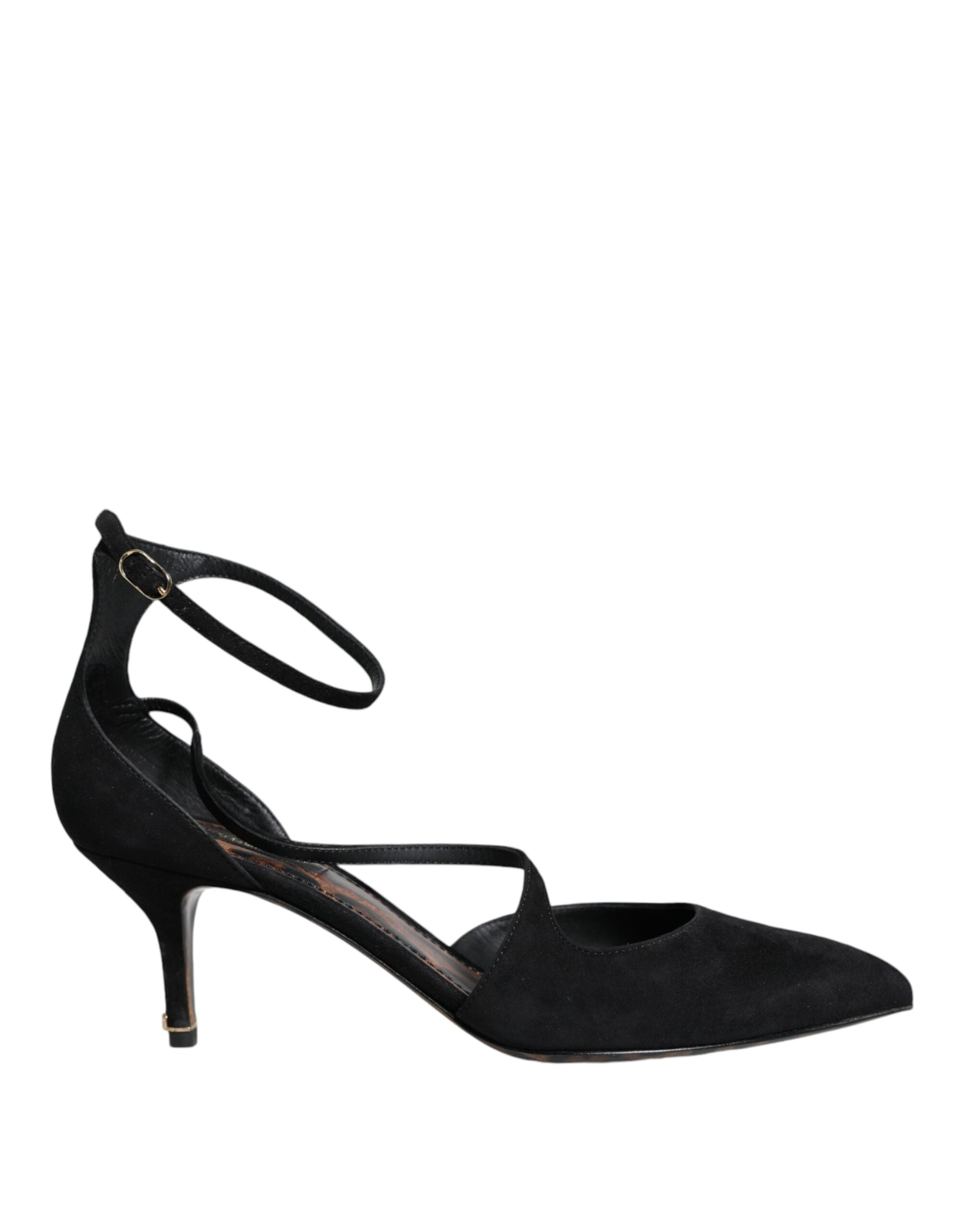 Escarpins noirs en daim Dolce & Gabbana avec bride à la cheville et talon moyen, chaussures élégantes pour femme.