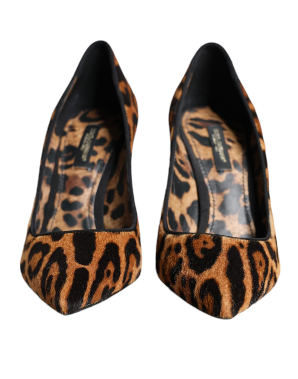 Escarpins Dolce & Gabbana en léopard marron en peau de veau, talons élégants et design sophistiqué.
