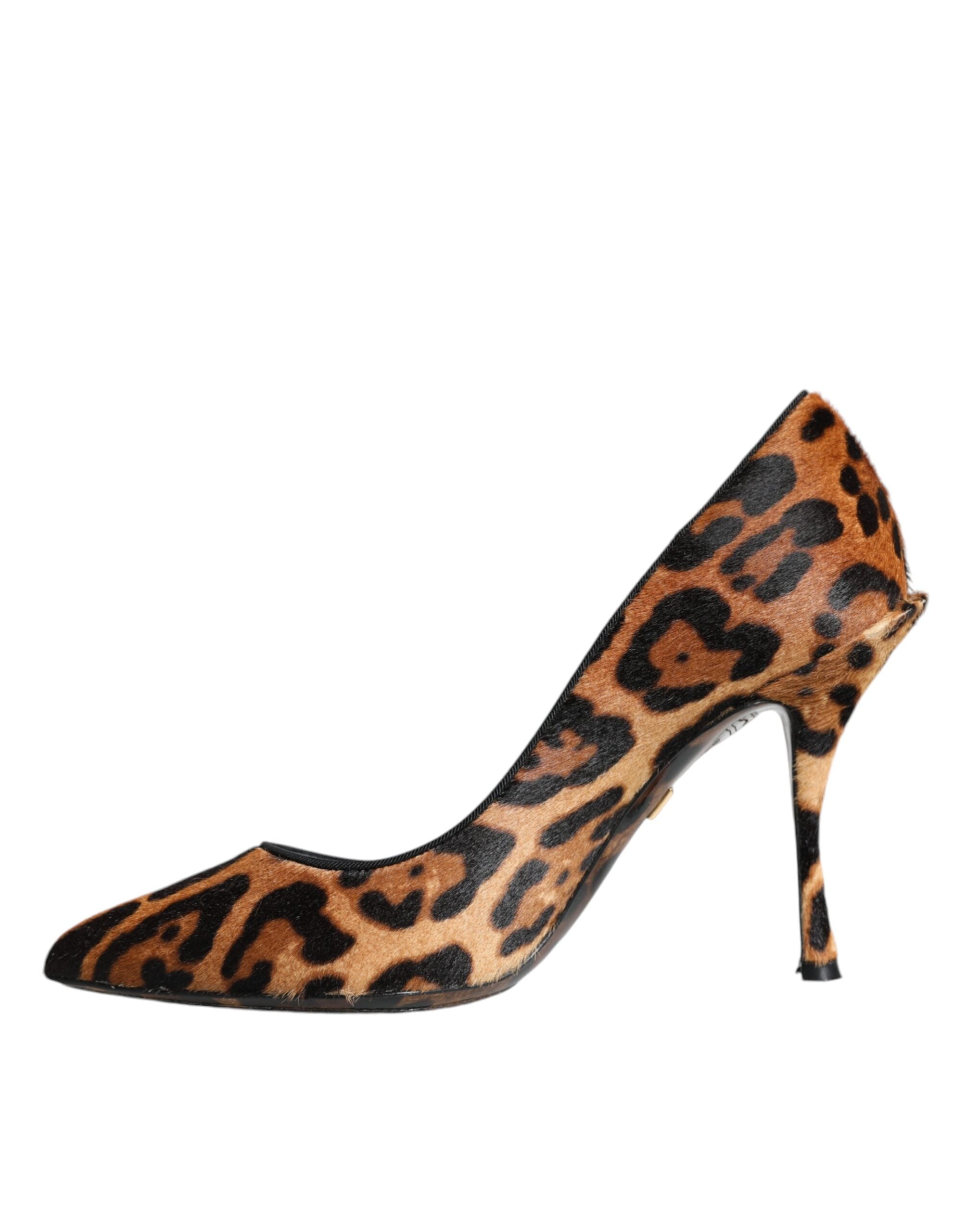 Escarpins Dolce & Gabbana en peau de veau marron à motif léopard, talons hauts élégants.