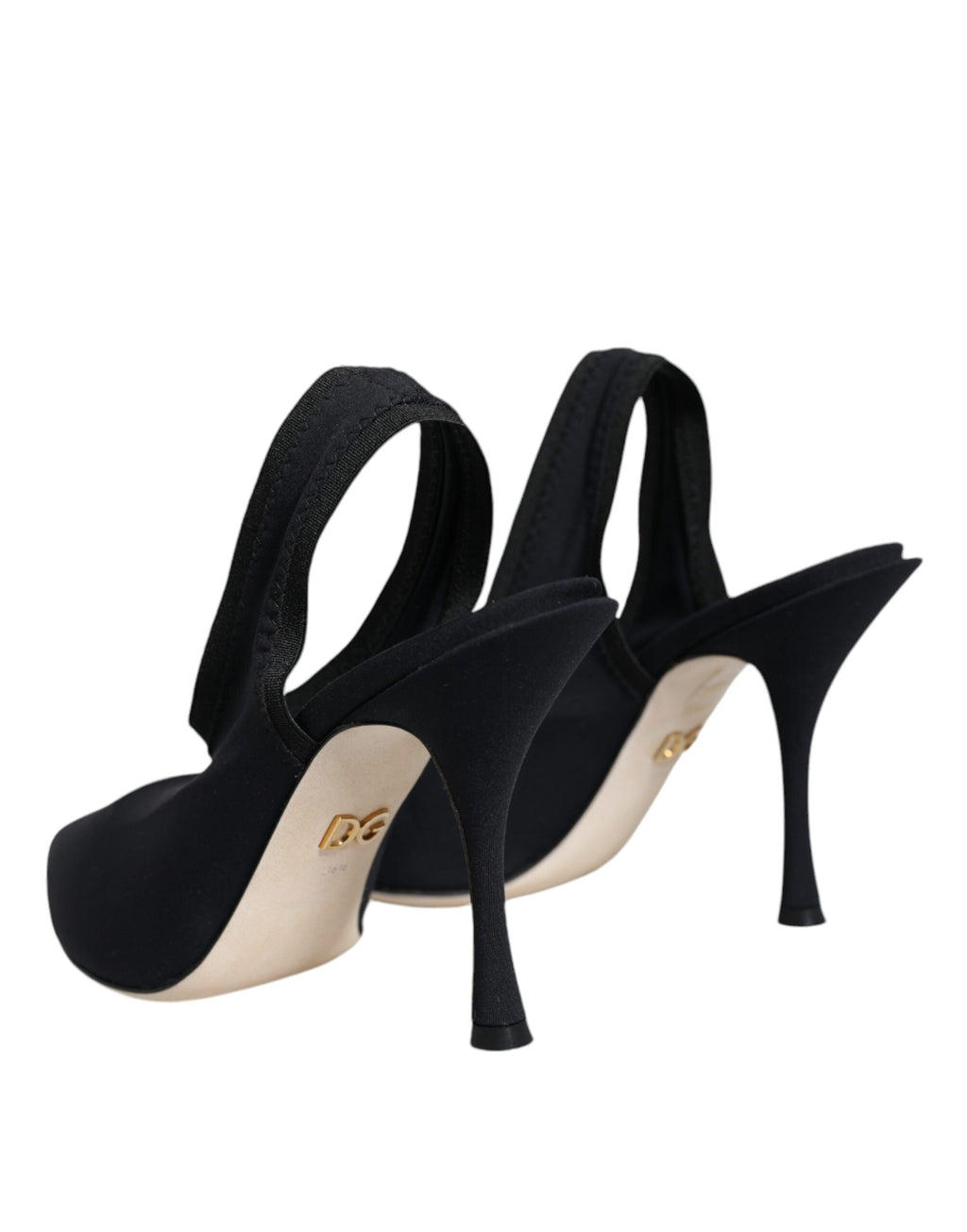 Chaussures à talons noires Dolce & Gabbana en jersey extensible, avec bride arrière, élégantes et sophistiquées.