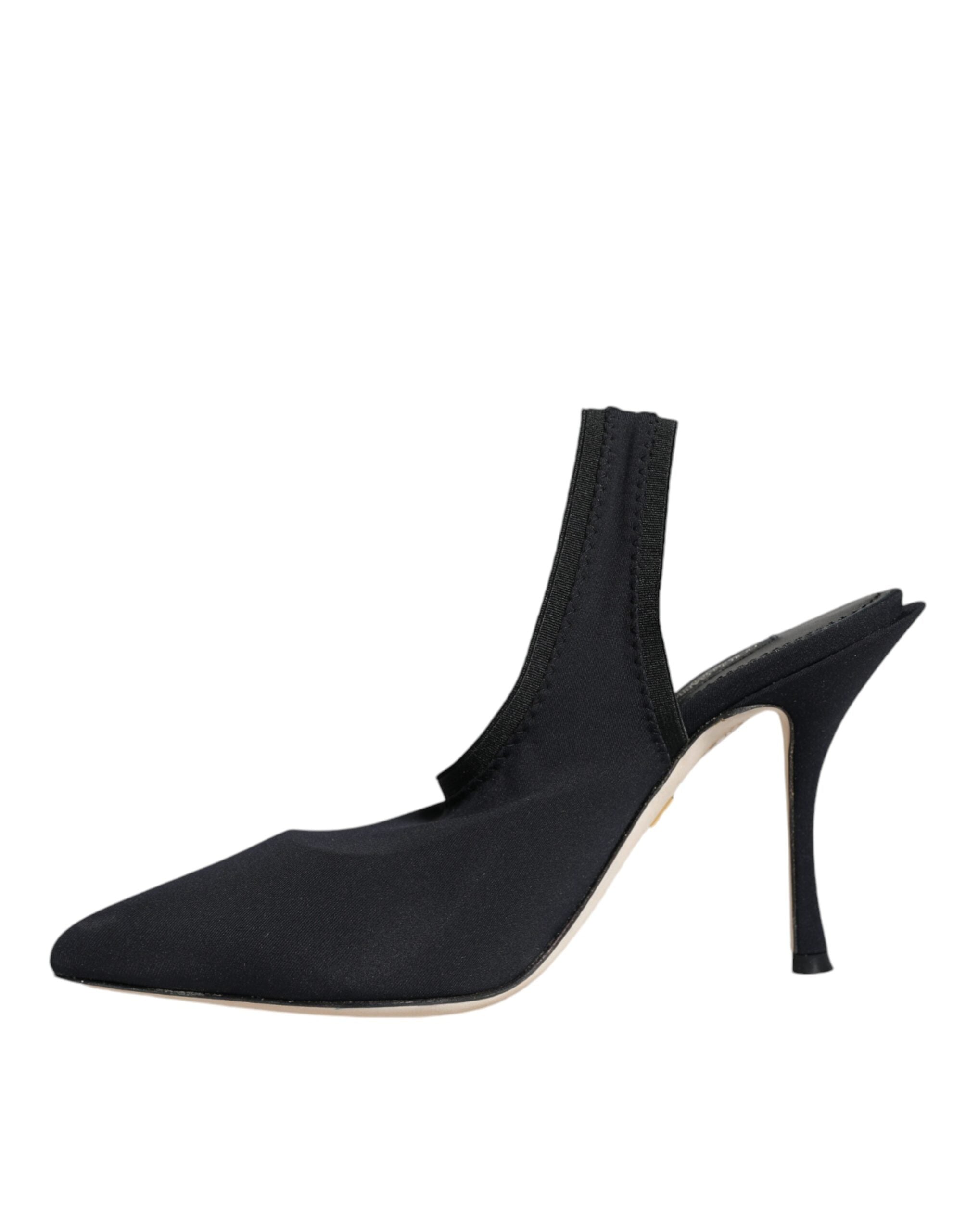 Chaussures à talons Dolce & Gabbana en jersey noir, sandales à talons slingback élégantes et ajustées.