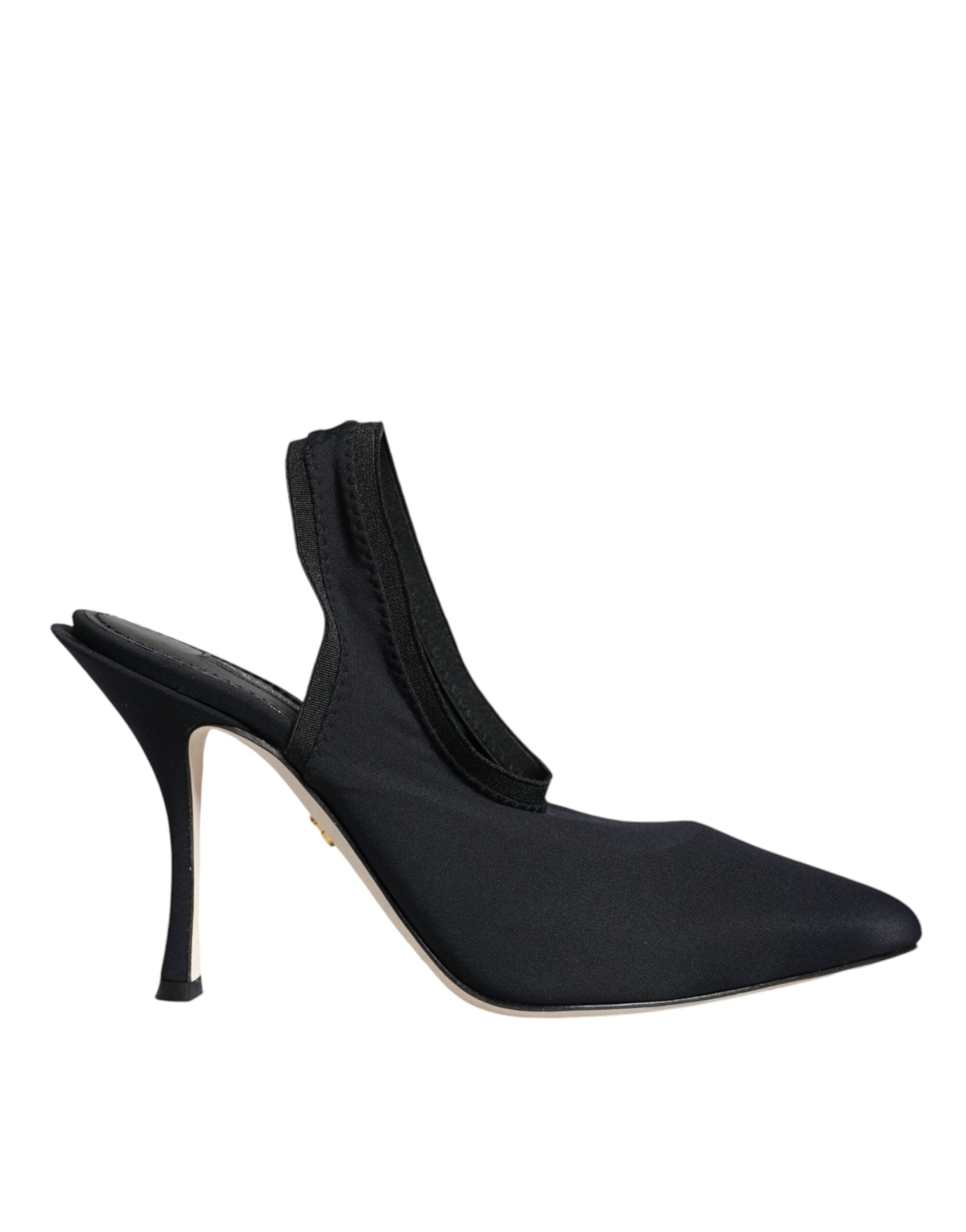 Chaussures à talons Dolce & Gabbana en jersey noir, sandales à talons avec talon ajustable et design élégante.