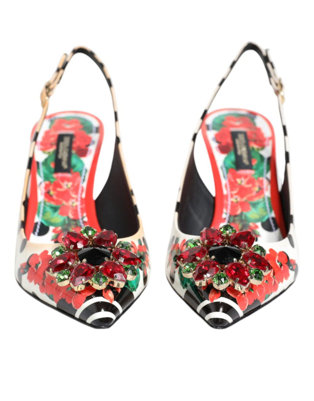 Chaussures à talons Dolce & Gabbana à cristaux multicolores et bride arrière, élégantes et sophistiquées.