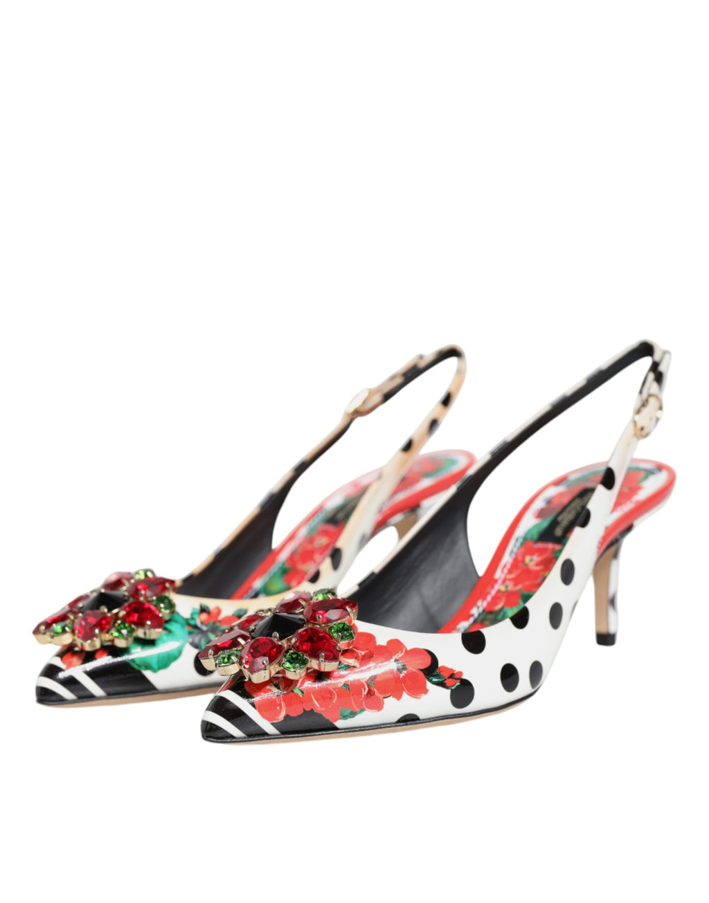 Escarpins à talons multicolores en cristal Dolce & Gabbana avec bride arrière, chaussures élégantes et sophistiquées.
