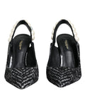 Chaussures Dolce & Gabbana à talons slingback blanches et noires avec motif chevron et perles en faux perles.