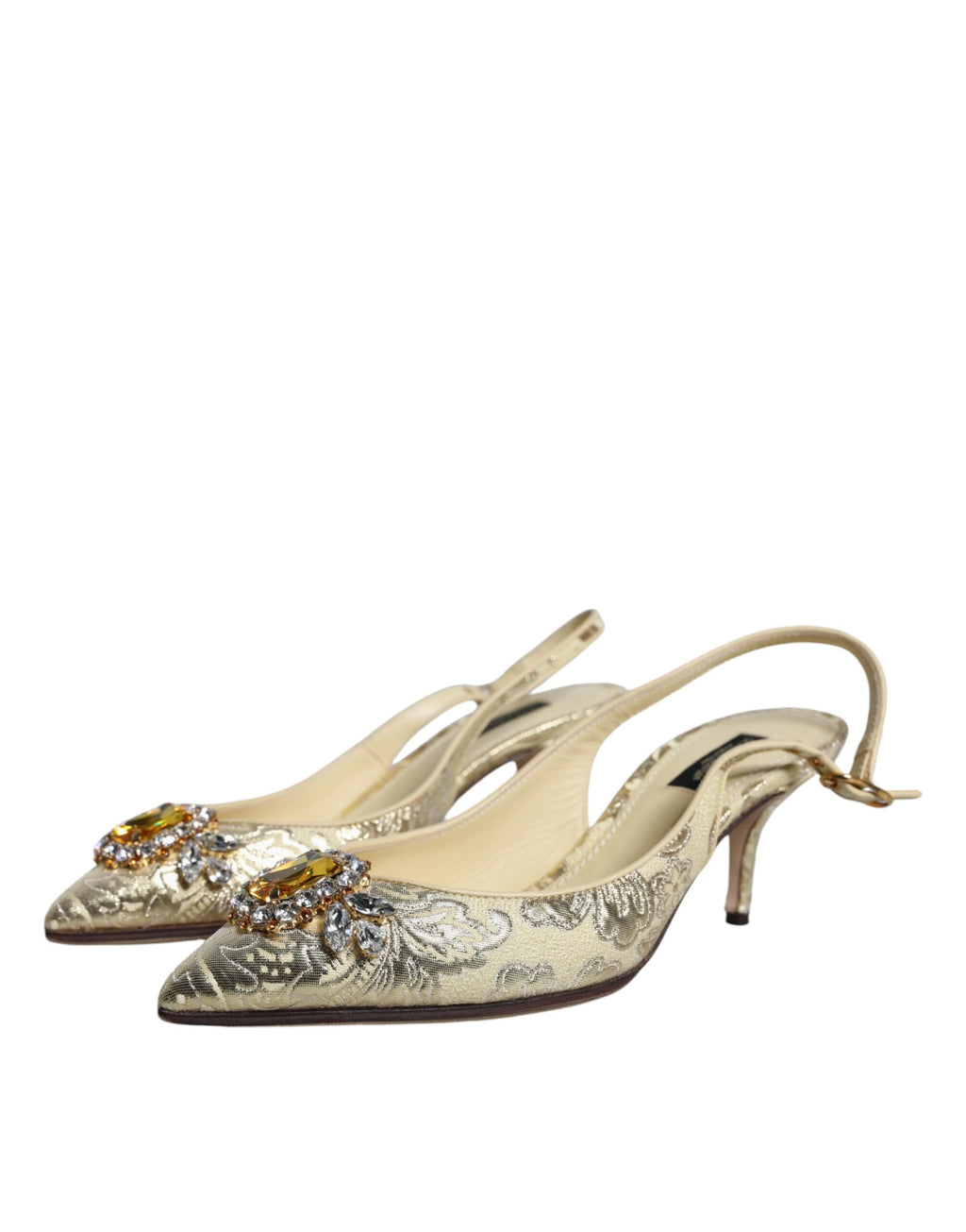 Chaussures à talons Dolce & Gabbana en or avec cristaux, escarpins slingbacks élégants et sophistiqués.