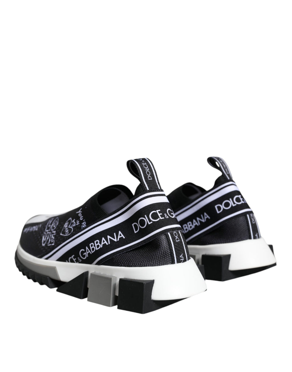 Chaussures basses Dolce & Gabbana Sorrento noires et blanches, baskets élégantes en toile avec semelle blanche.