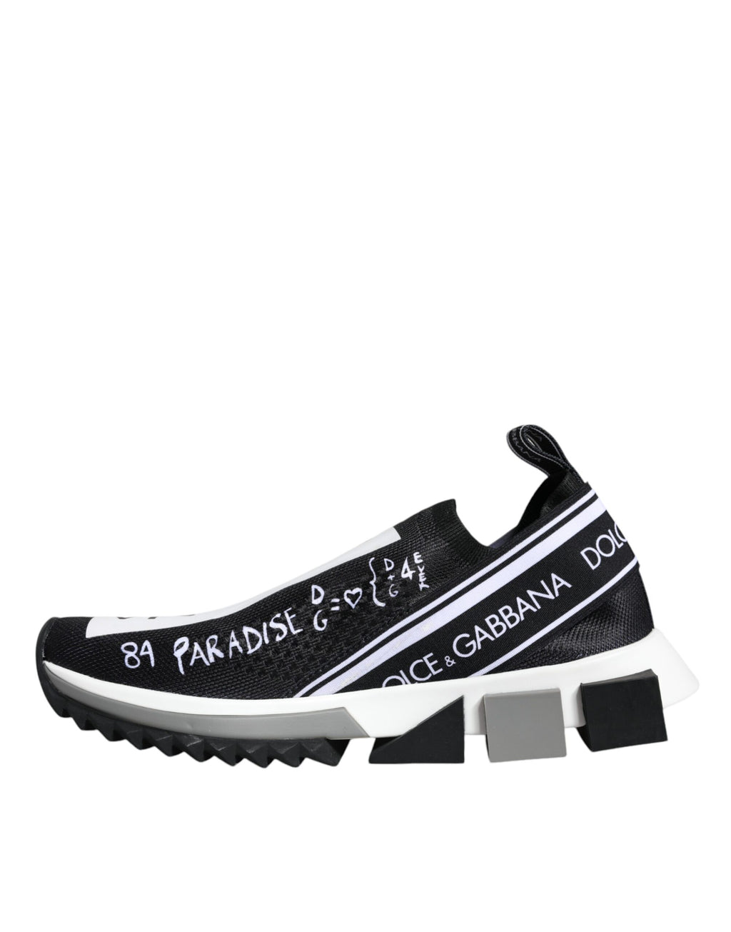 Chaussures sneakers basses Dolce & Gabbana Sorrento en noir et blanc, vue de face, avec design élégant et détails modernes.