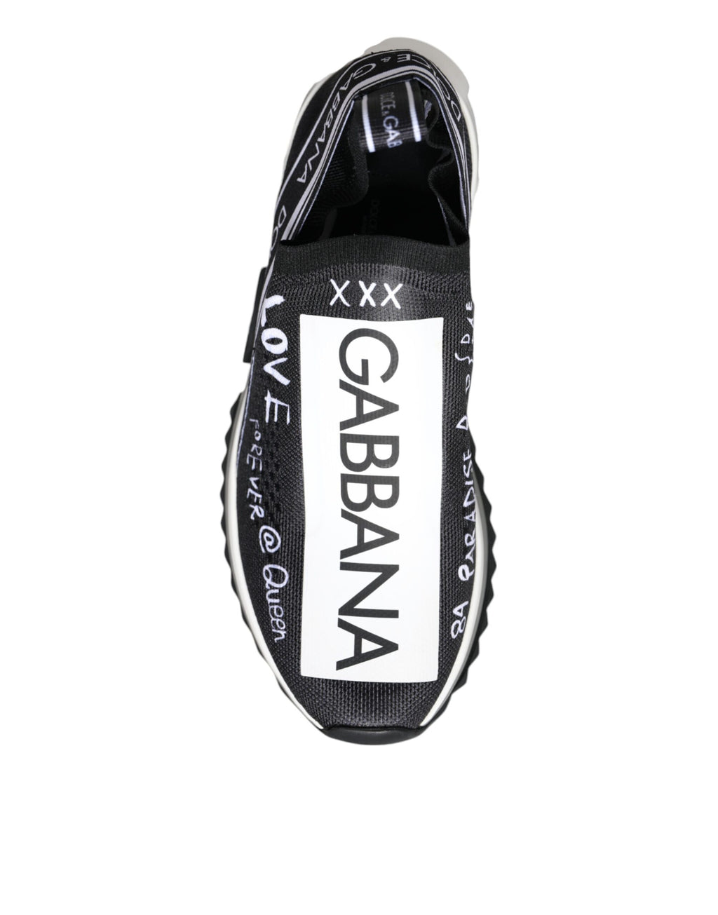 Chaussures sneakers basses Dolce & Gabbana Sorrento en noir et blanc, vue de face, avec design élégant et moderne.