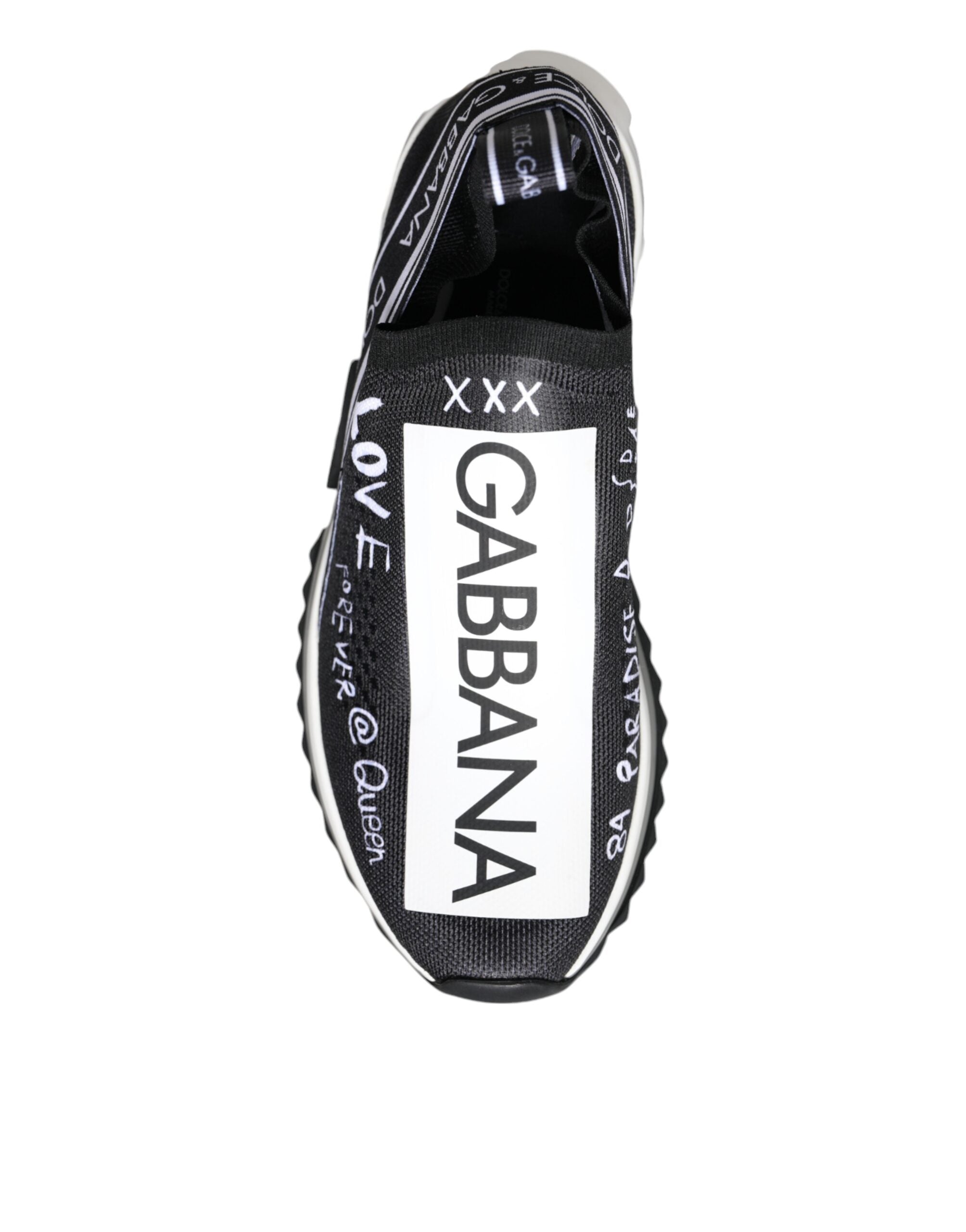 Chaussures sneakers basses Dolce & Gabbana Sorrento en noir et blanc, vue de face, avec design élégant et moderne.