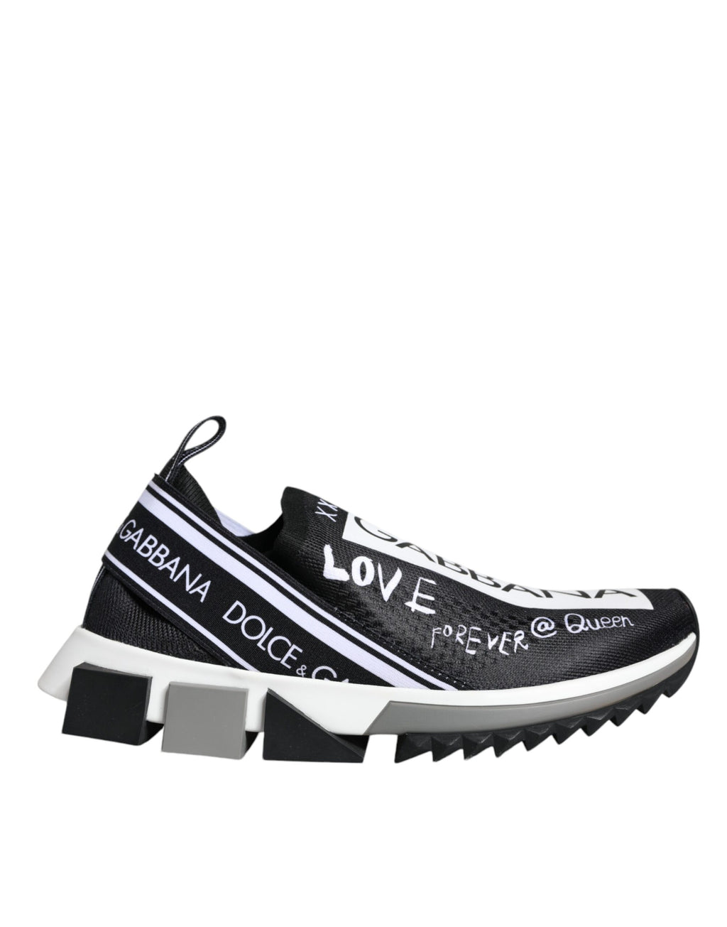 Chaussures sneakers basses Dolce & Gabbana Sorrento en noir et blanc, vue de face, avec détails en cuir et design élégant.