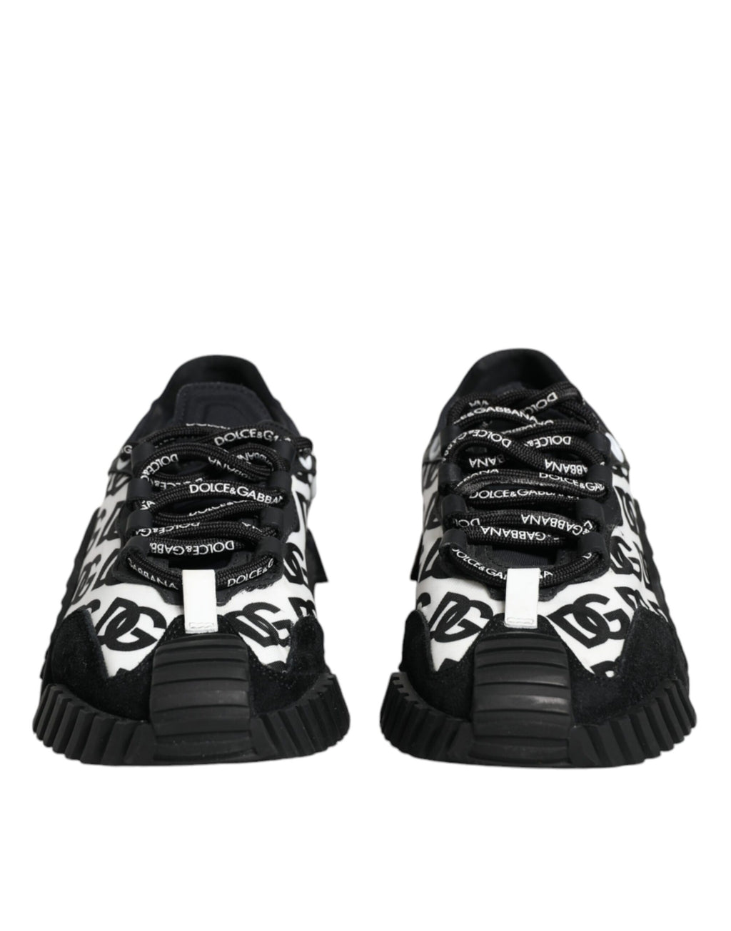 Chaussures basses noires Dolce & Gabbana NS1 avec logo en dentelle et lacets, style sneaker décontracté pour homme.
