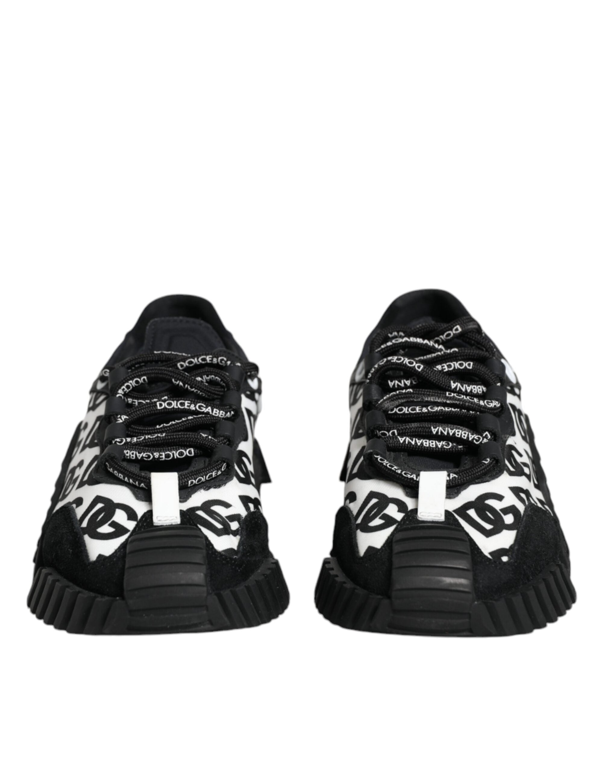 Chaussures basses noires Dolce & Gabbana NS1 avec logo en dentelle et lacets, style sneaker décontracté pour homme.