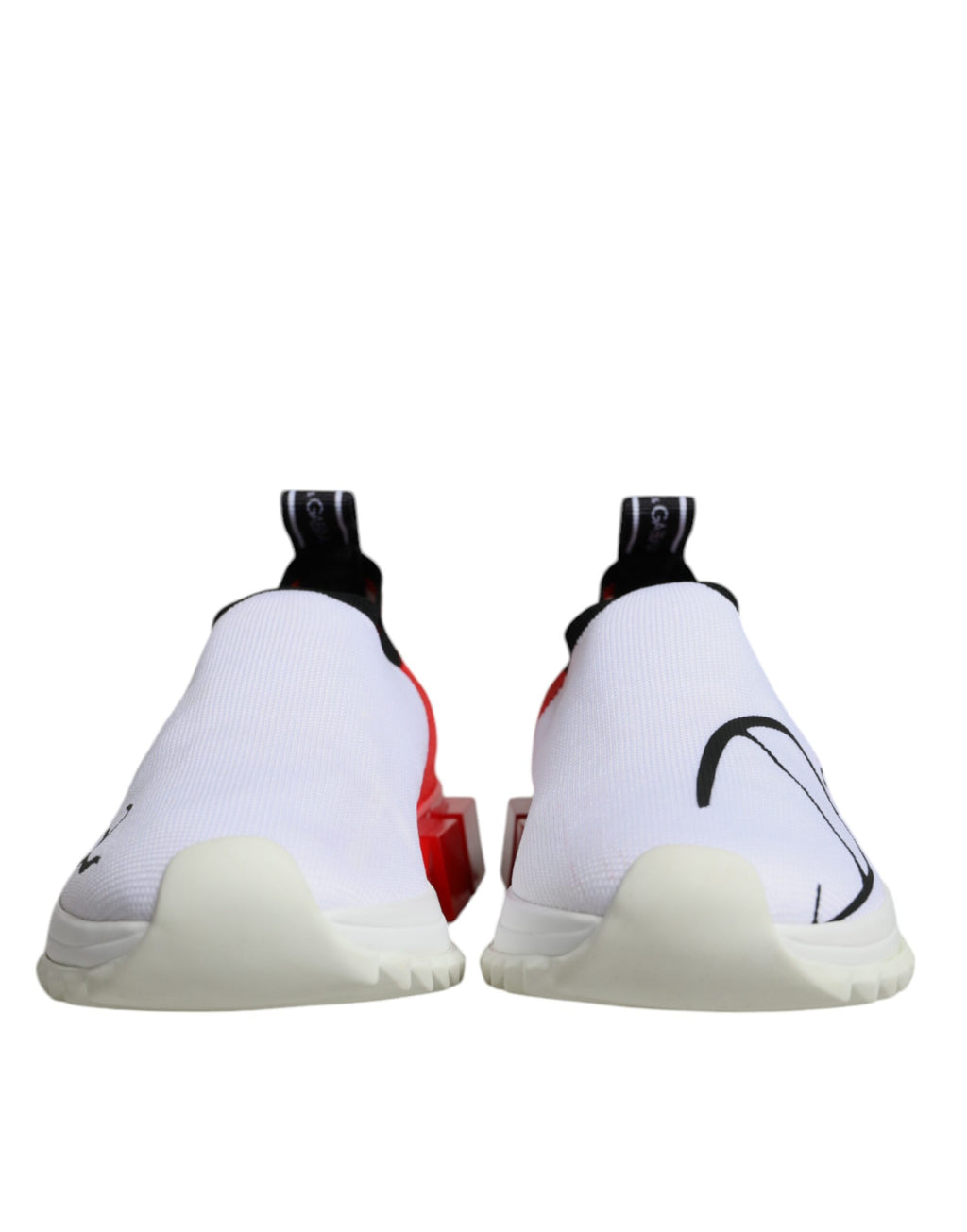 Chaussures sneakers basses blanches et rouges Dolce & Gabbana Sorrento pour homme, vue de face.