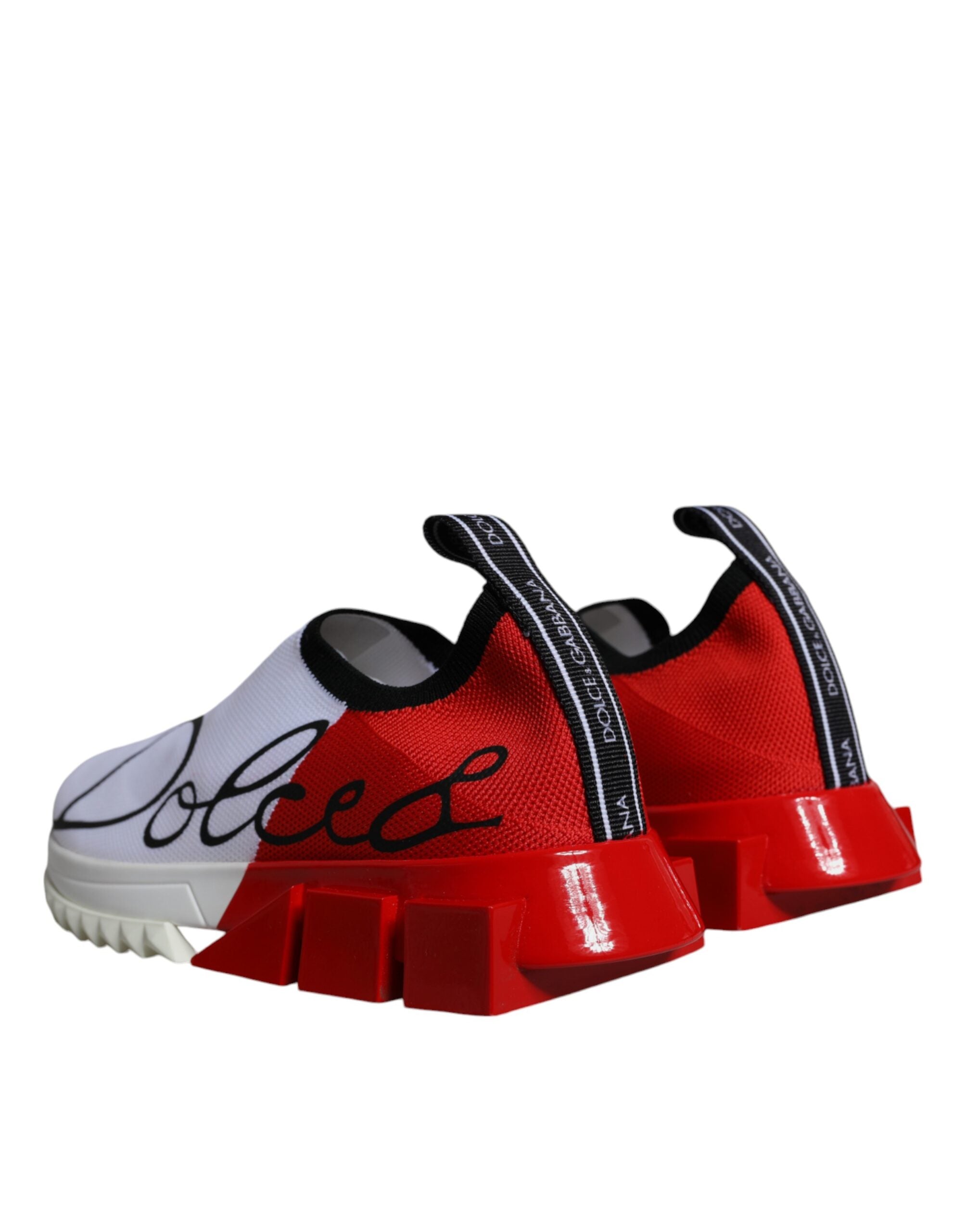 Chaussures sneakers basses blanches et rouges Dolce & Gabbana Sorrento pour homme, vue de face.