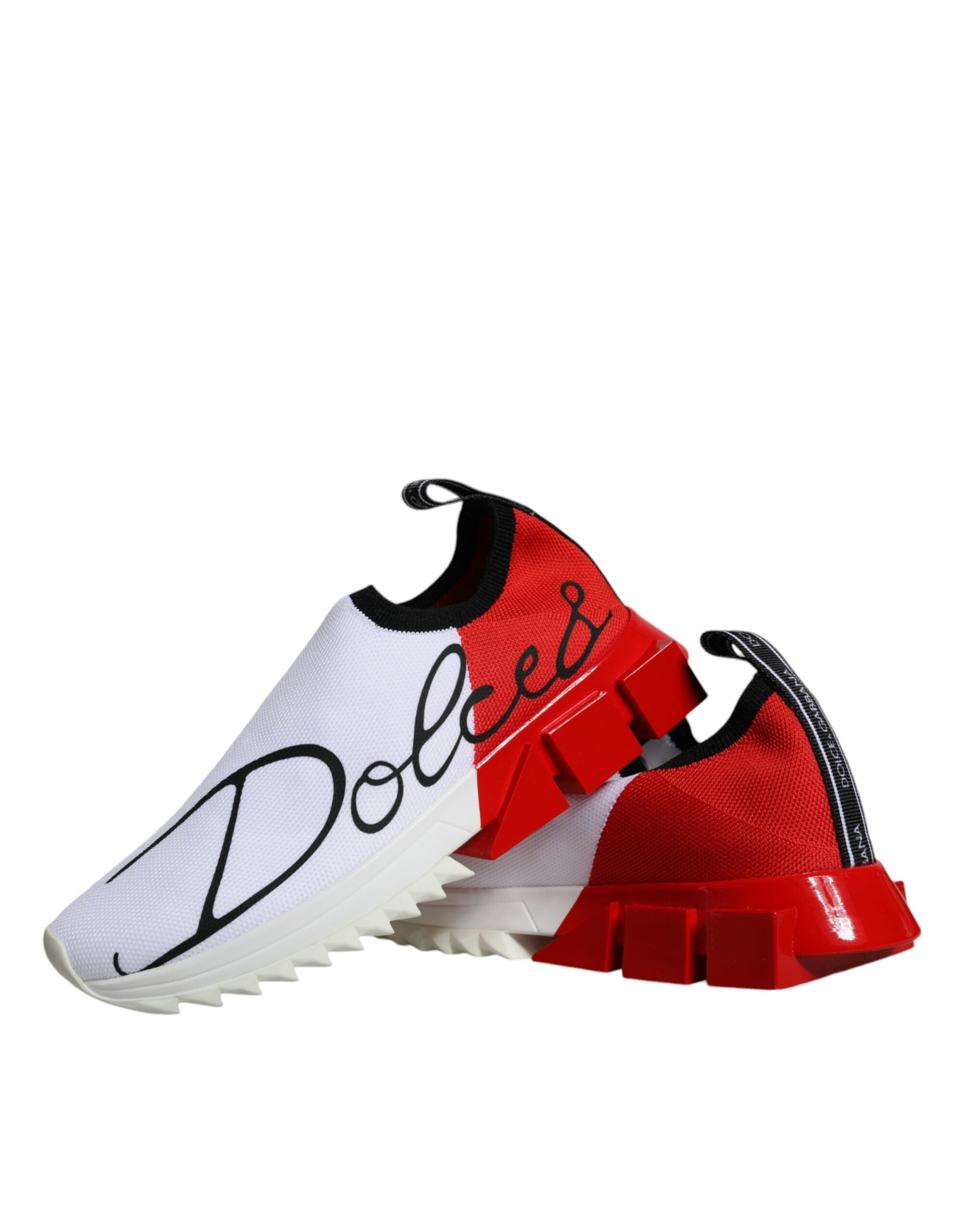 Chaussures sneakers basses rouges et blanches Dolce & Gabbana Sorrento pour homme, détail de la conception élégante.