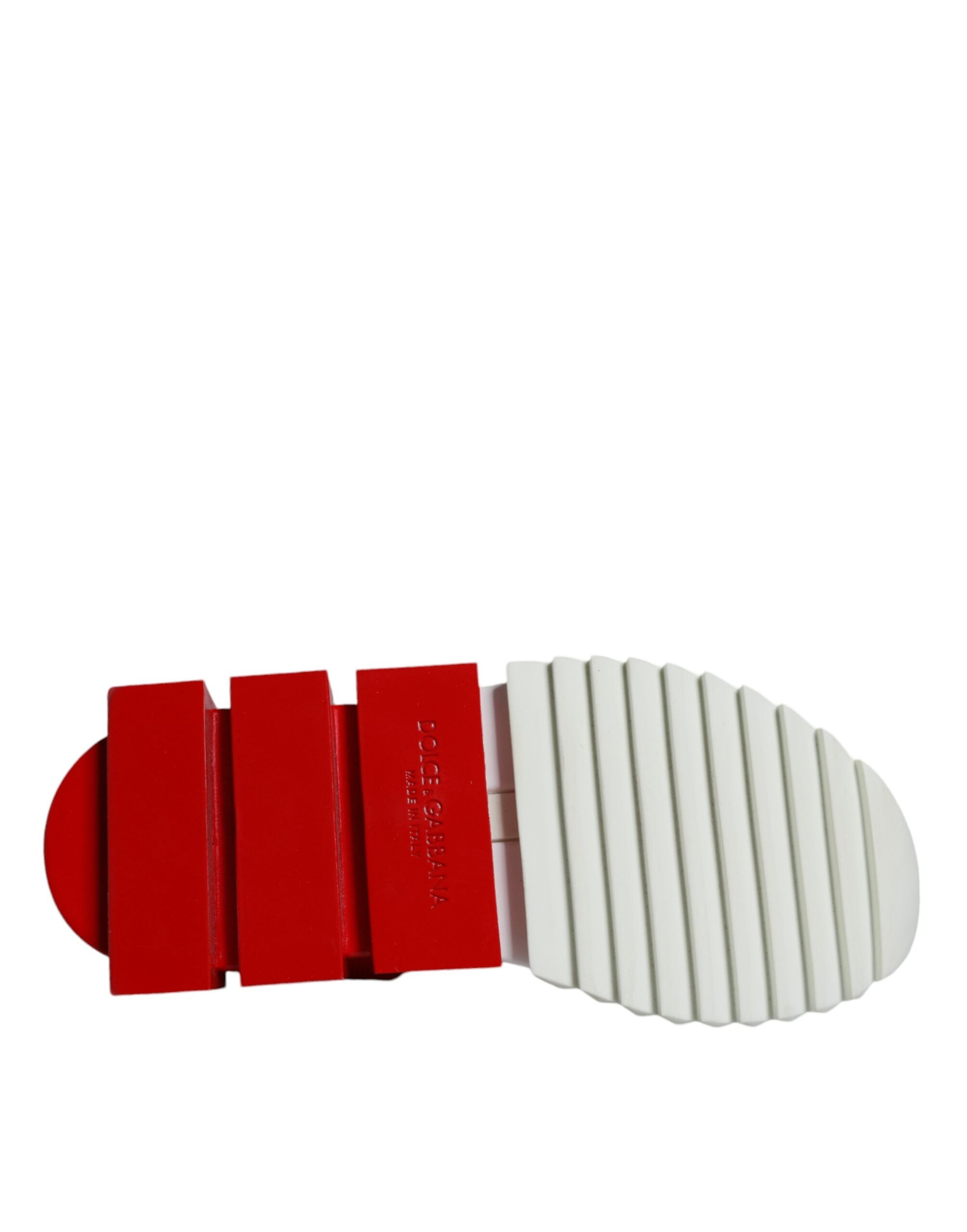 Chaussures sneakers basses blanches et rouges Dolce & Gabbana Sorrento pour homme, vue de face.