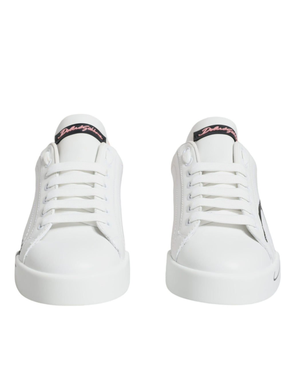 Chaussures sneakers basses portofino blanches et roses Dolce & Gabbana, style décontracté et élégant, vue de face