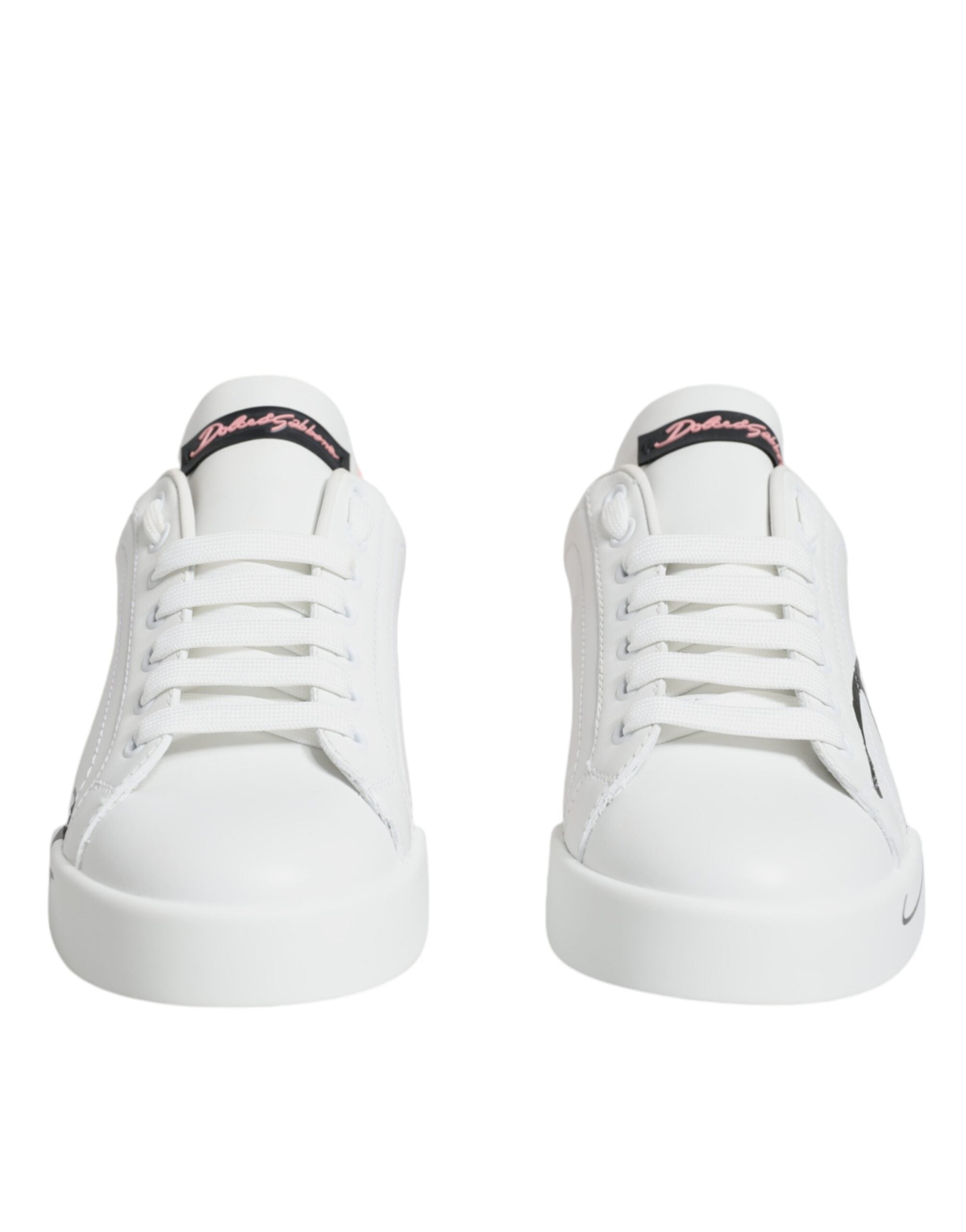 Chaussures sneakers basses portofino blanches et roses Dolce & Gabbana, style décontracté et élégant, vue de face
