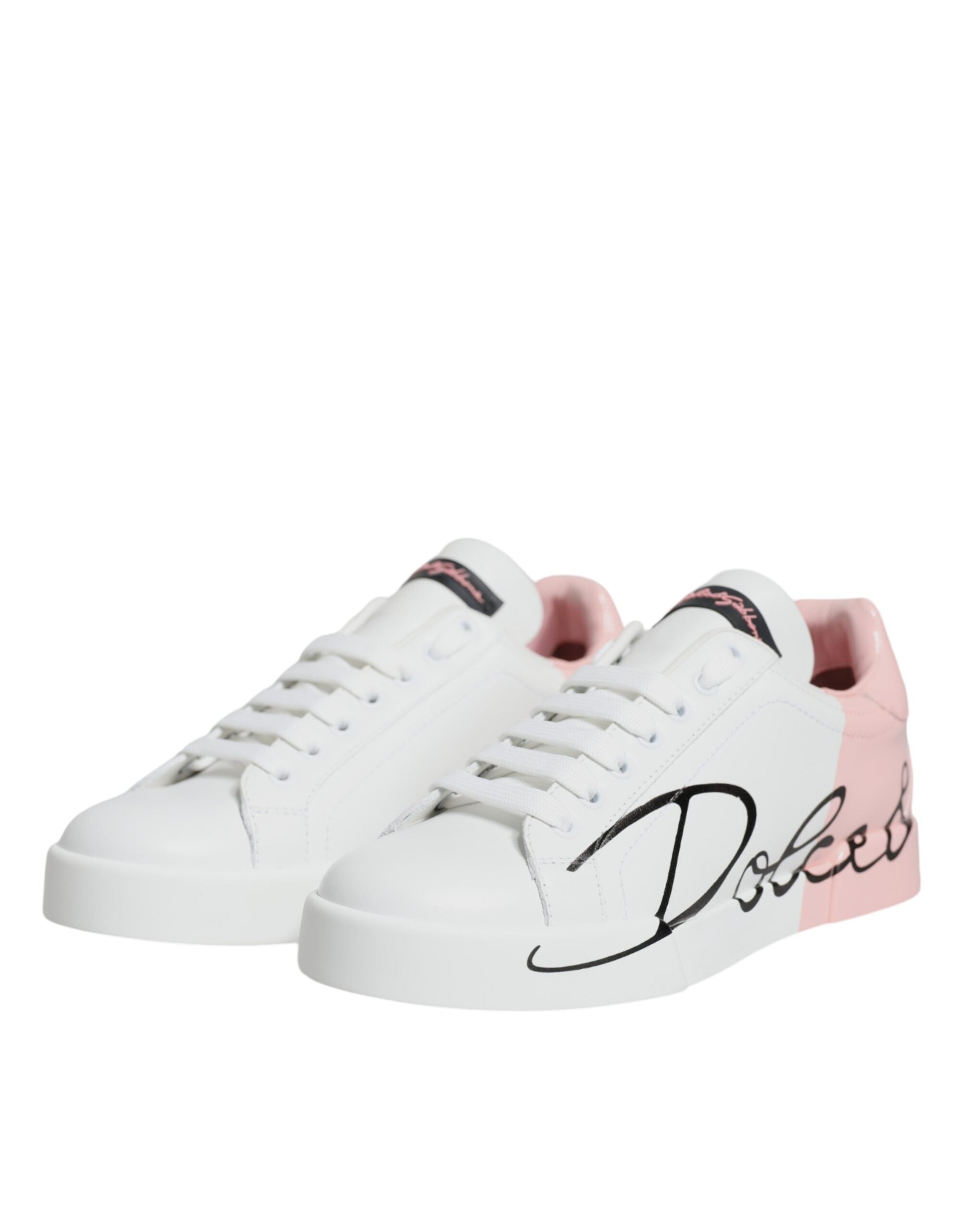 Chaussures sneakers basses Dolce & Gabbana Portofino blanches et roses, style décontracté et tendance pour femmes.