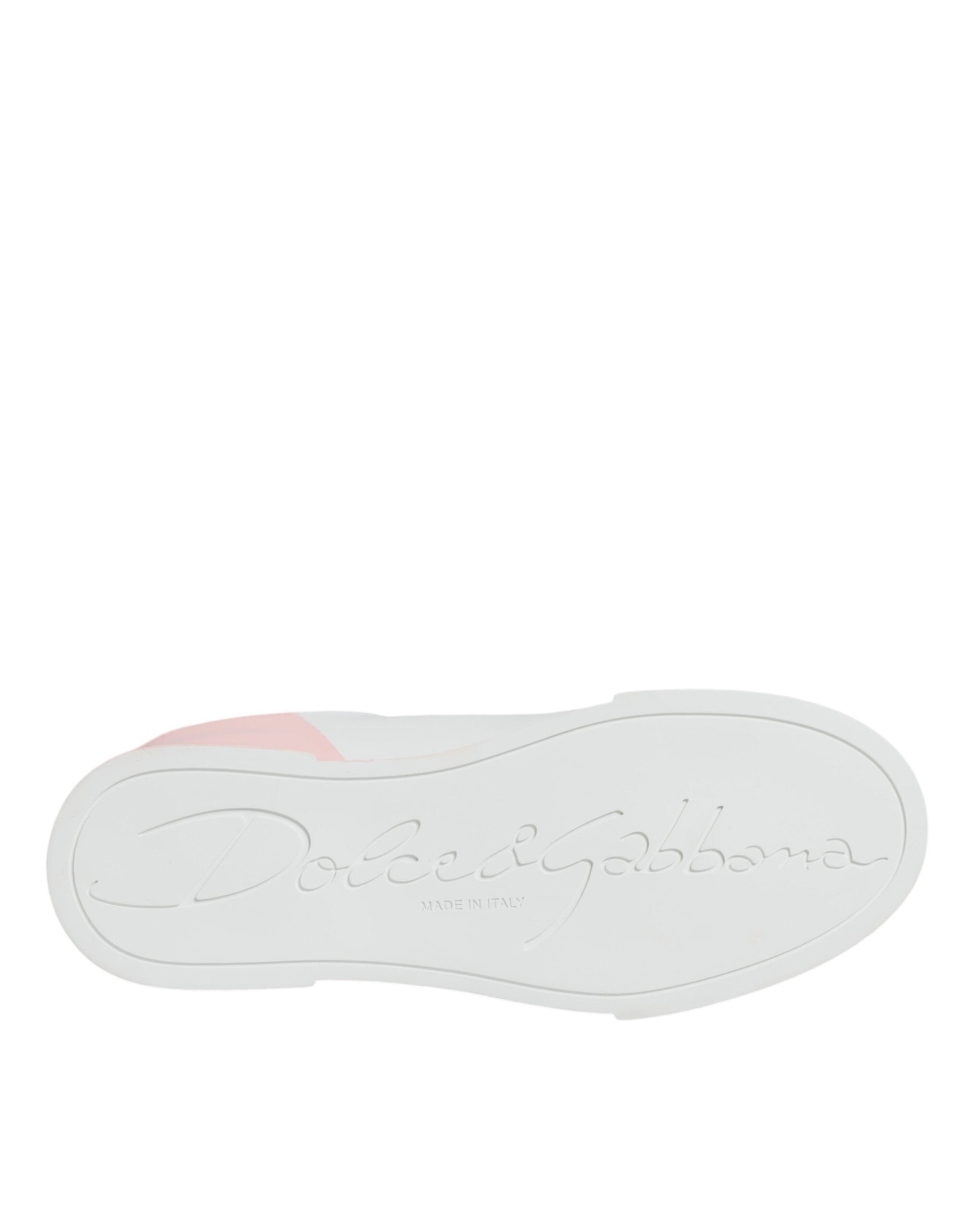 Chaussures sneakers basses Dolce & Gabbana Portofino blanches et roses, semelle en caoutchouc, design élégant et confortable.