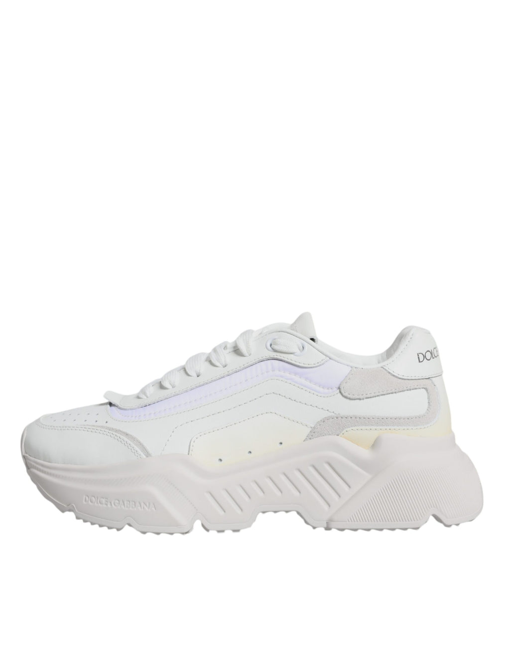Chaussures sneakers basses blanches Dolce & Gabbana Daymaster pour homme, vue de face avec détails en cuir et logo de la marque