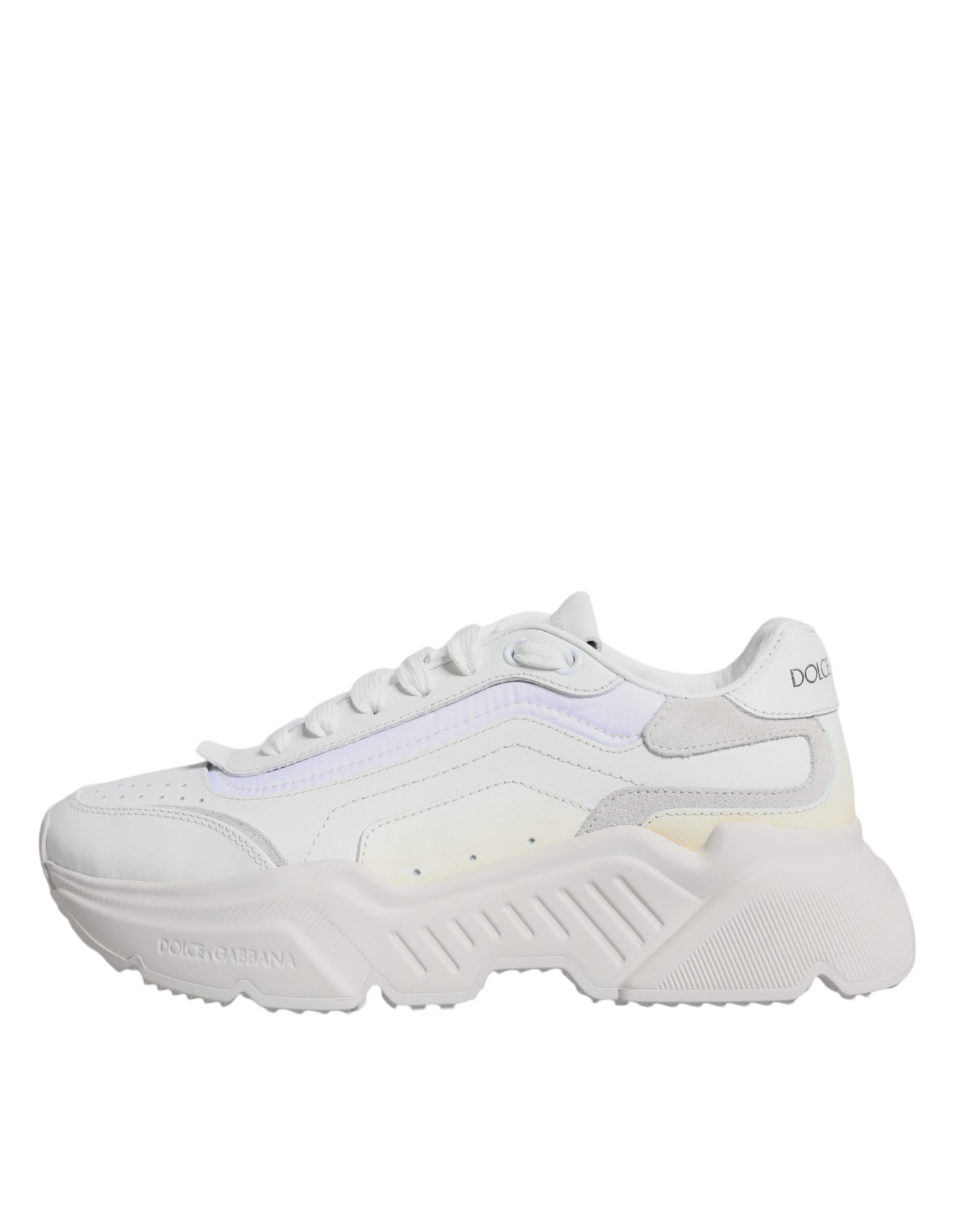Chaussures sneakers basses blanches Dolce & Gabbana Daymaster pour homme, vue de face avec détails en cuir et logo de la marque