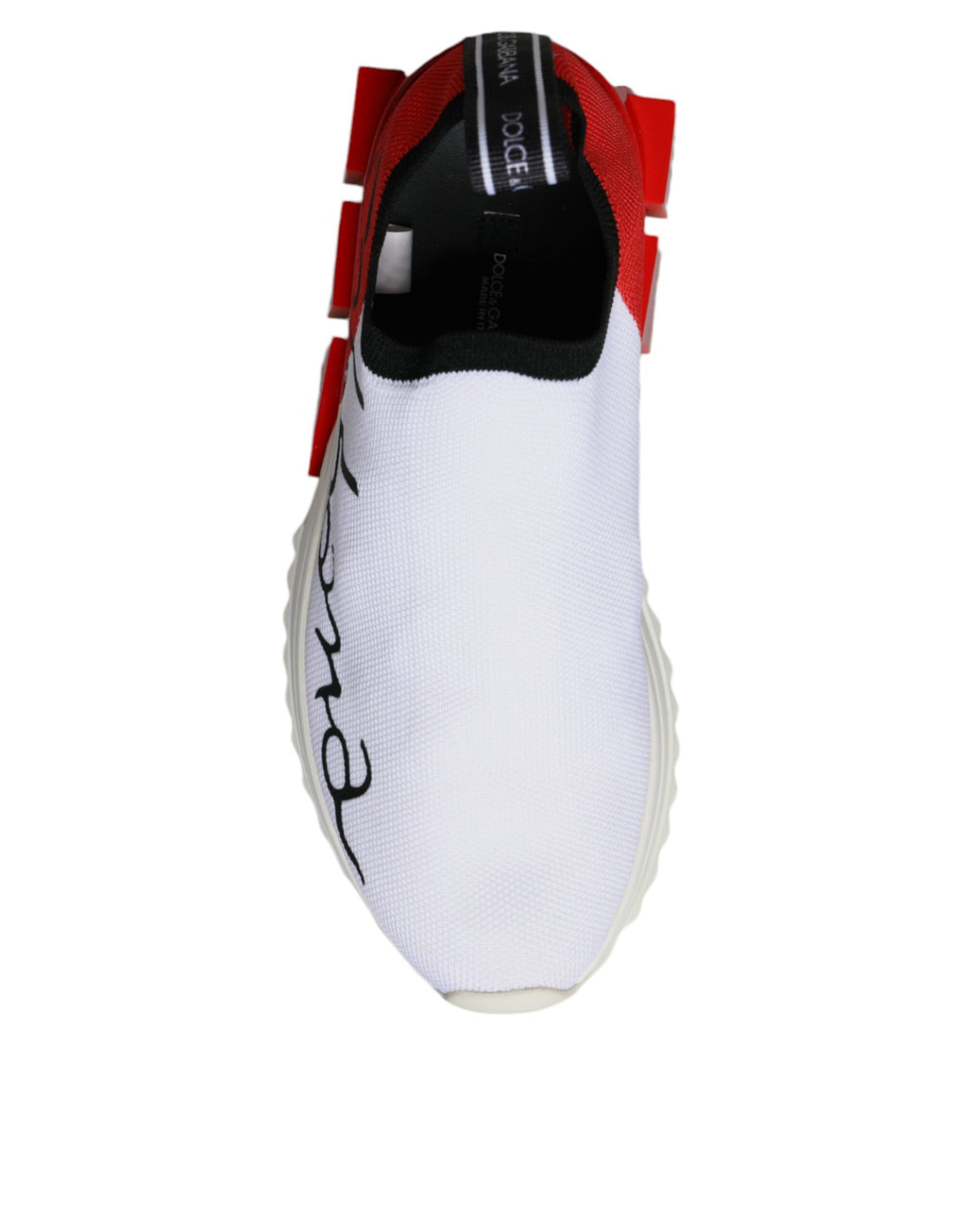 Chaussures sneakers basses Dolce & Gabbana Sorrento pour hommes en blanc et rouge, vue de face.