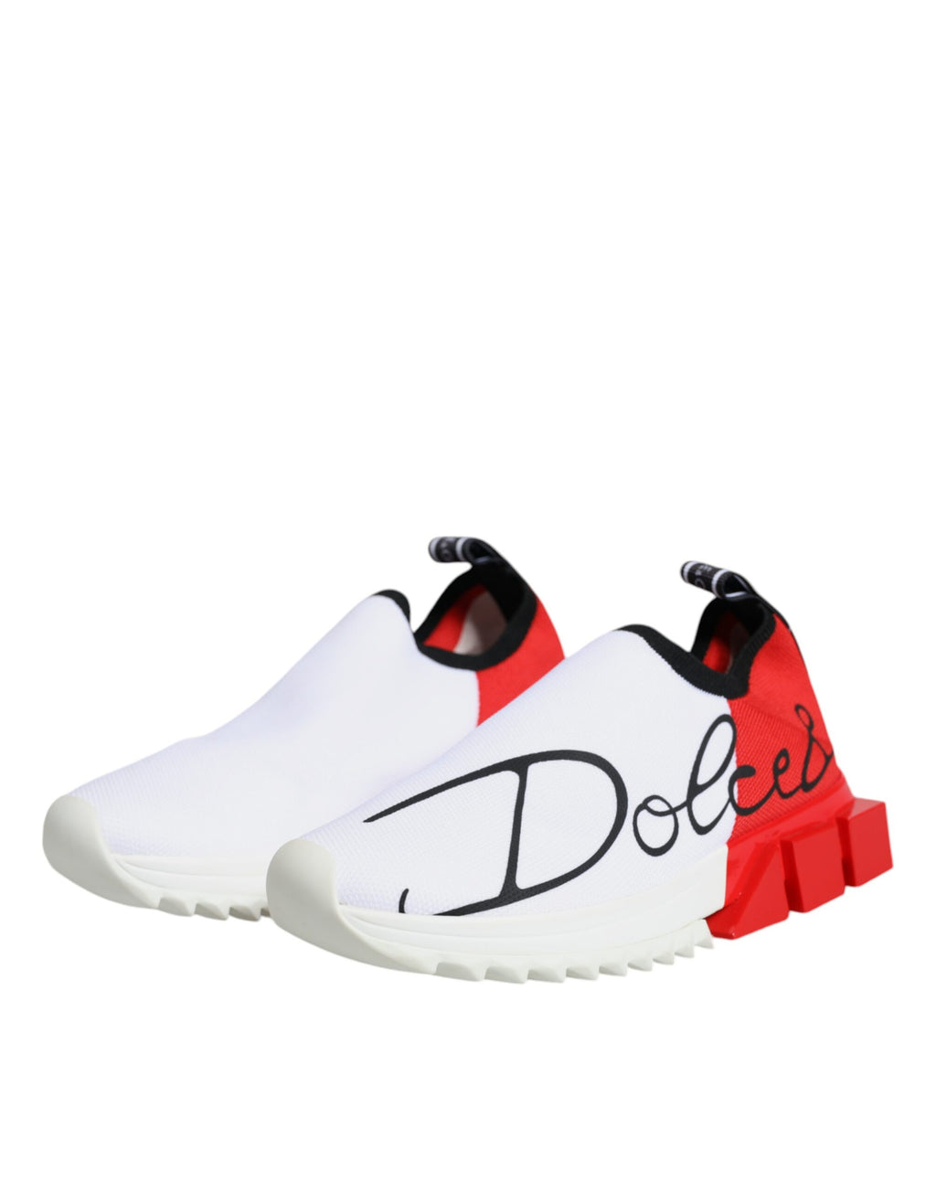 Chaussures sneakers basses Dolce & Gabbana Sorrento pour hommes, blanc et rouge, vue de profil.