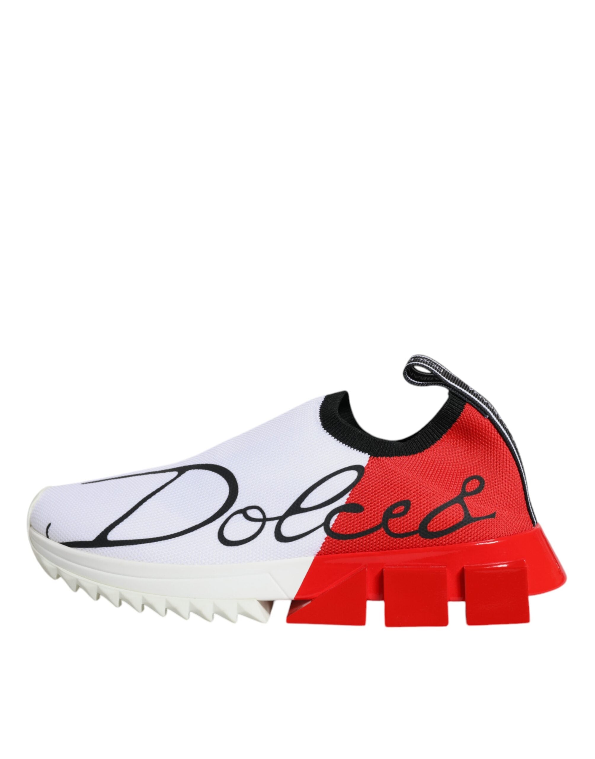 Chaussures sneakers basses Dolce & Gabbana Sorrento blanches et rouges pour hommes, vue de profil.