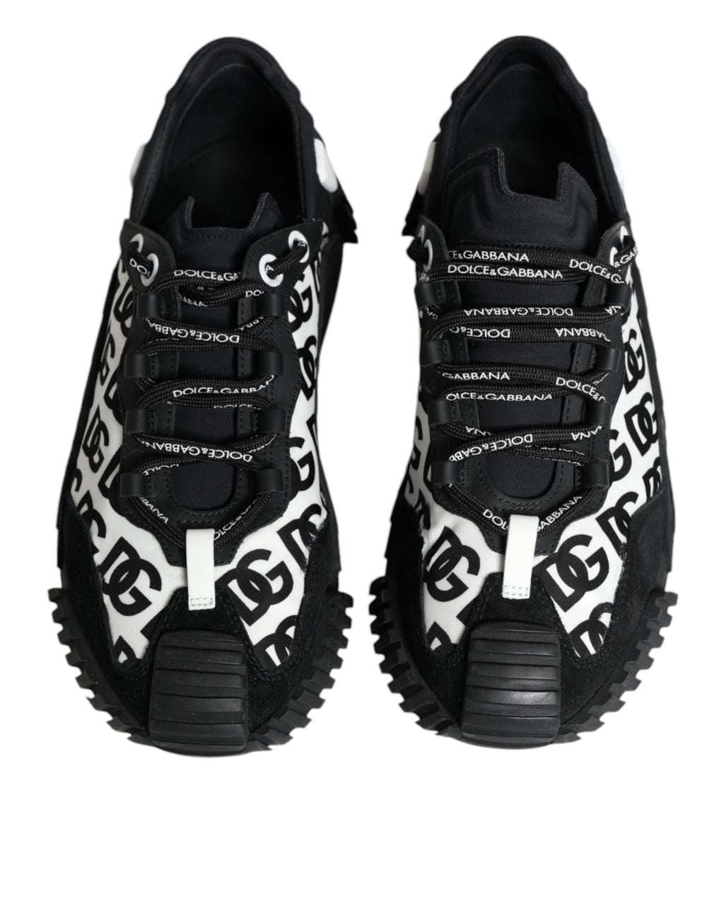 Chaussures basses noires Dolce & Gabbana NS1 avec logo en dentelle et laçage, sneakers élégants pour hommes.